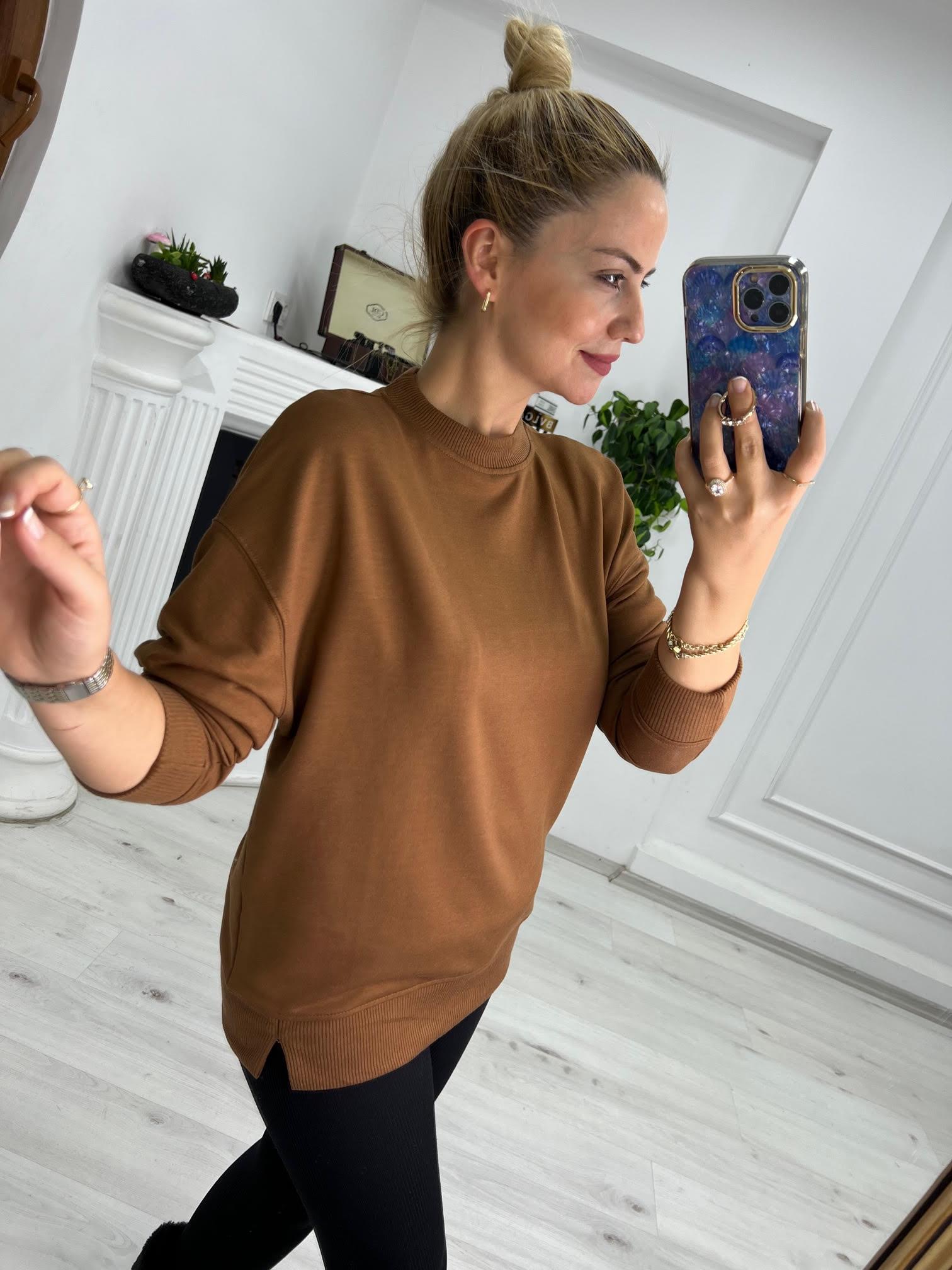 9002 Mari Düz Sweat KAHVE