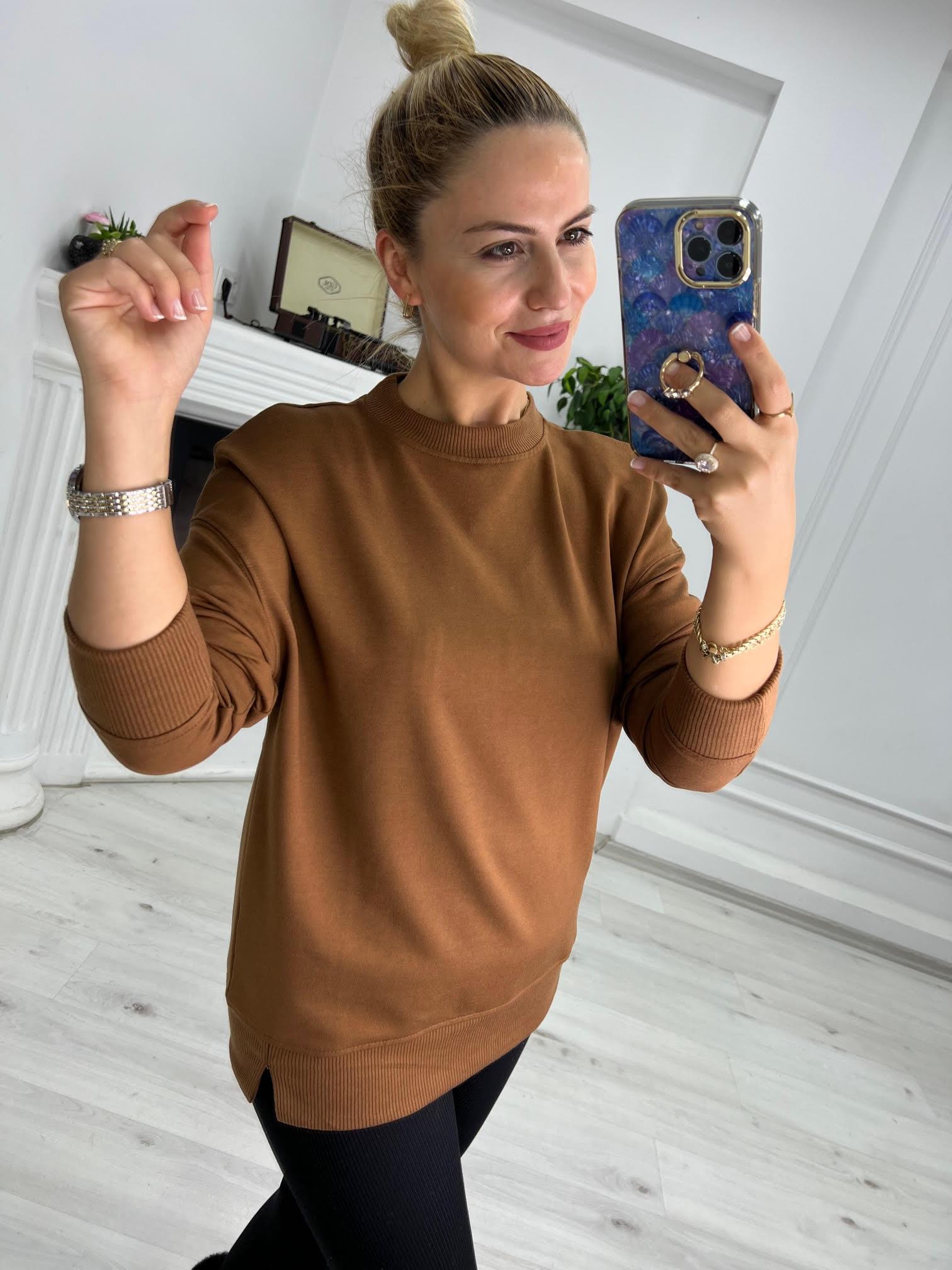 9002 Mari Düz Sweat KAHVE