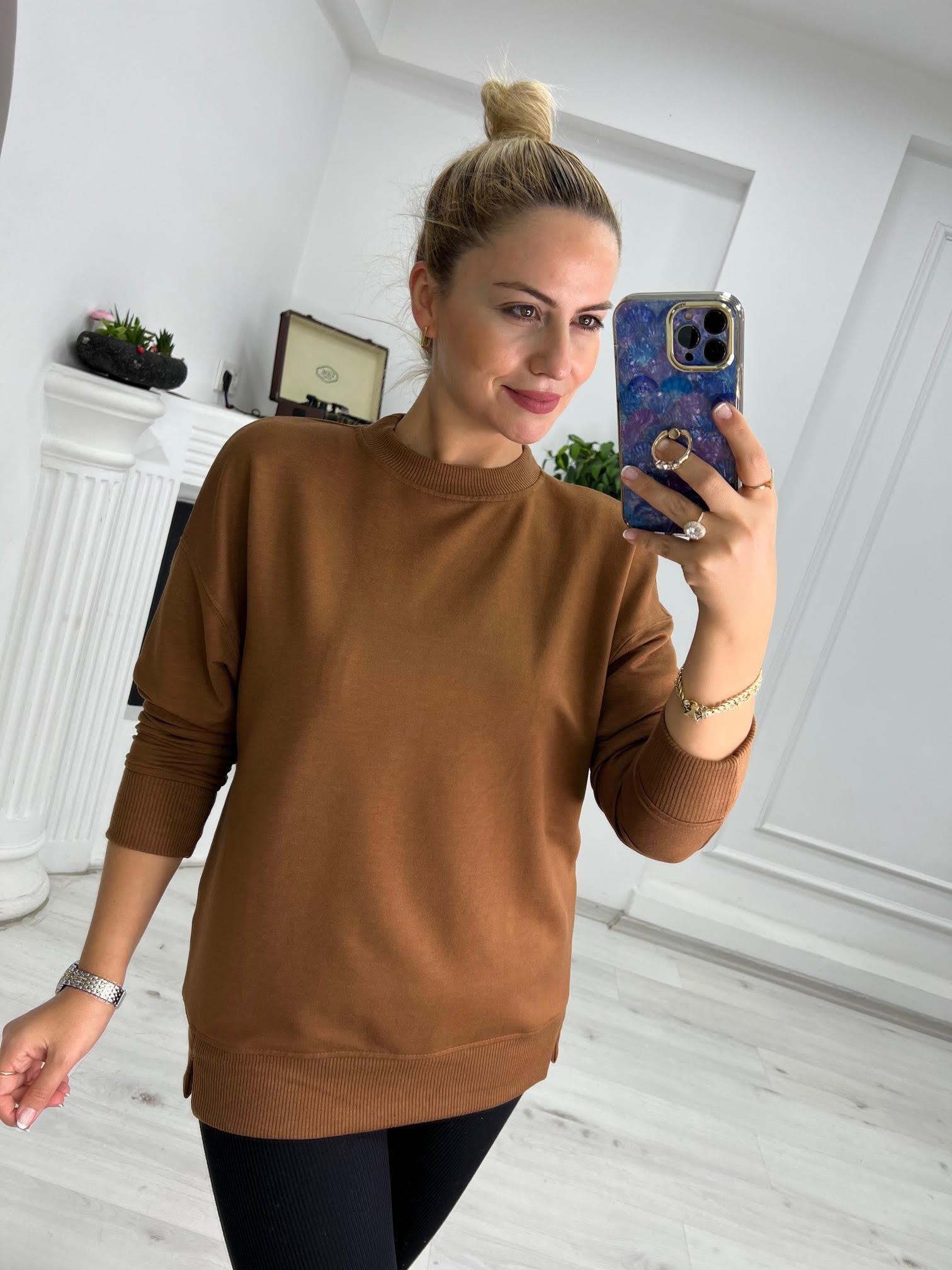 9002 Mari Düz Sweat KAHVE