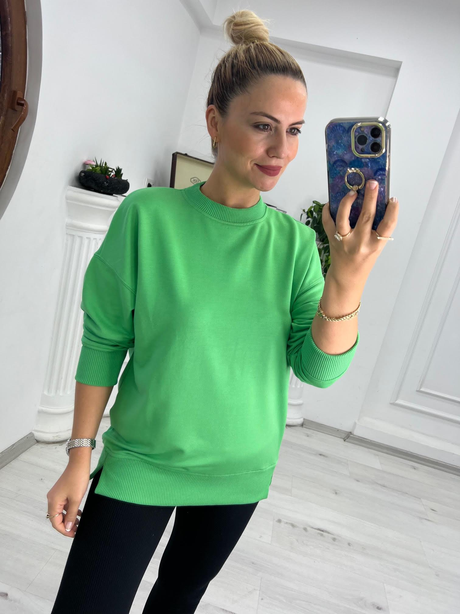 9002 Mari Düz Sweat YEŞİL