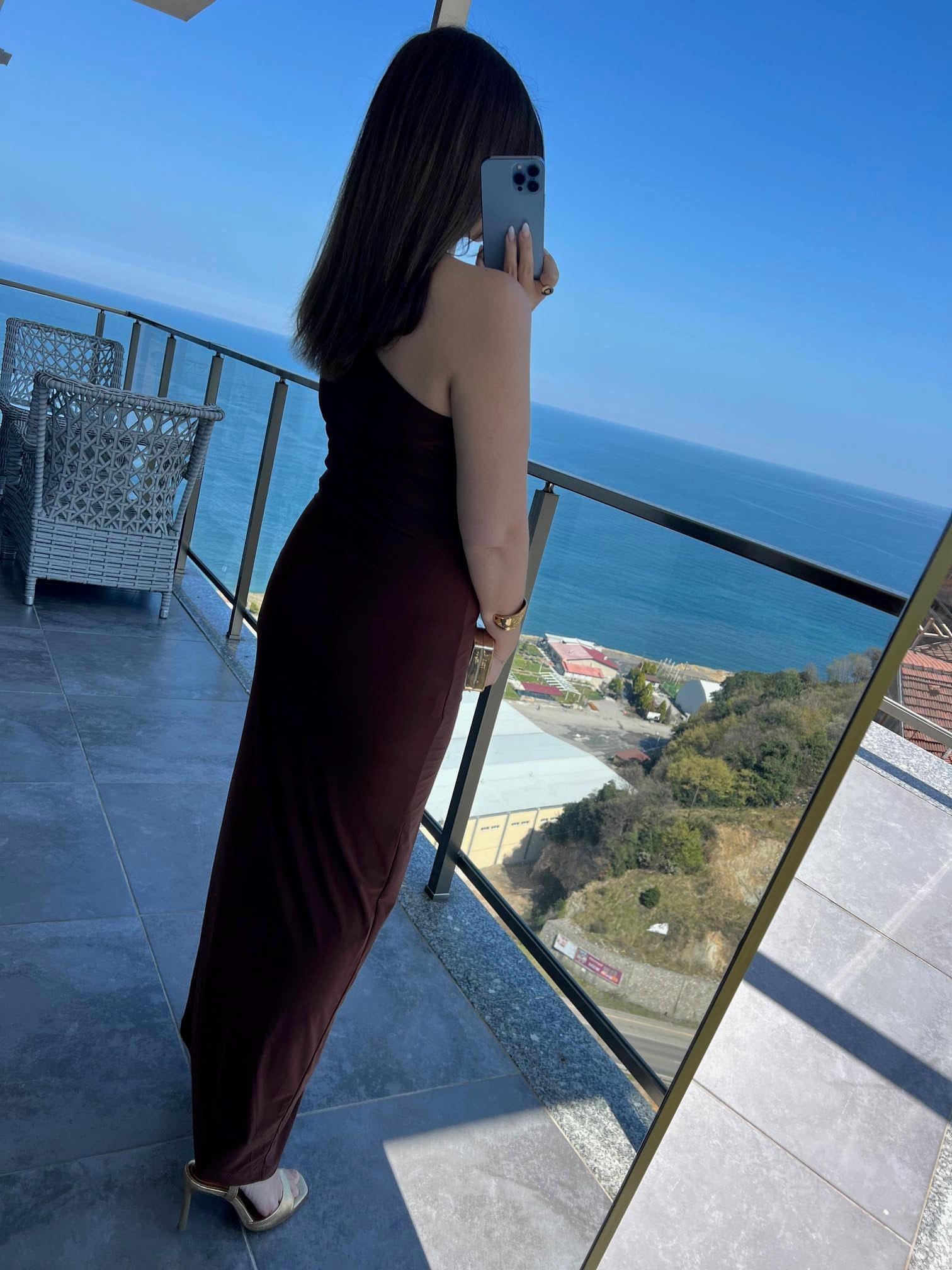 9030 Tek Omuz Sandy Elbise KAHVE