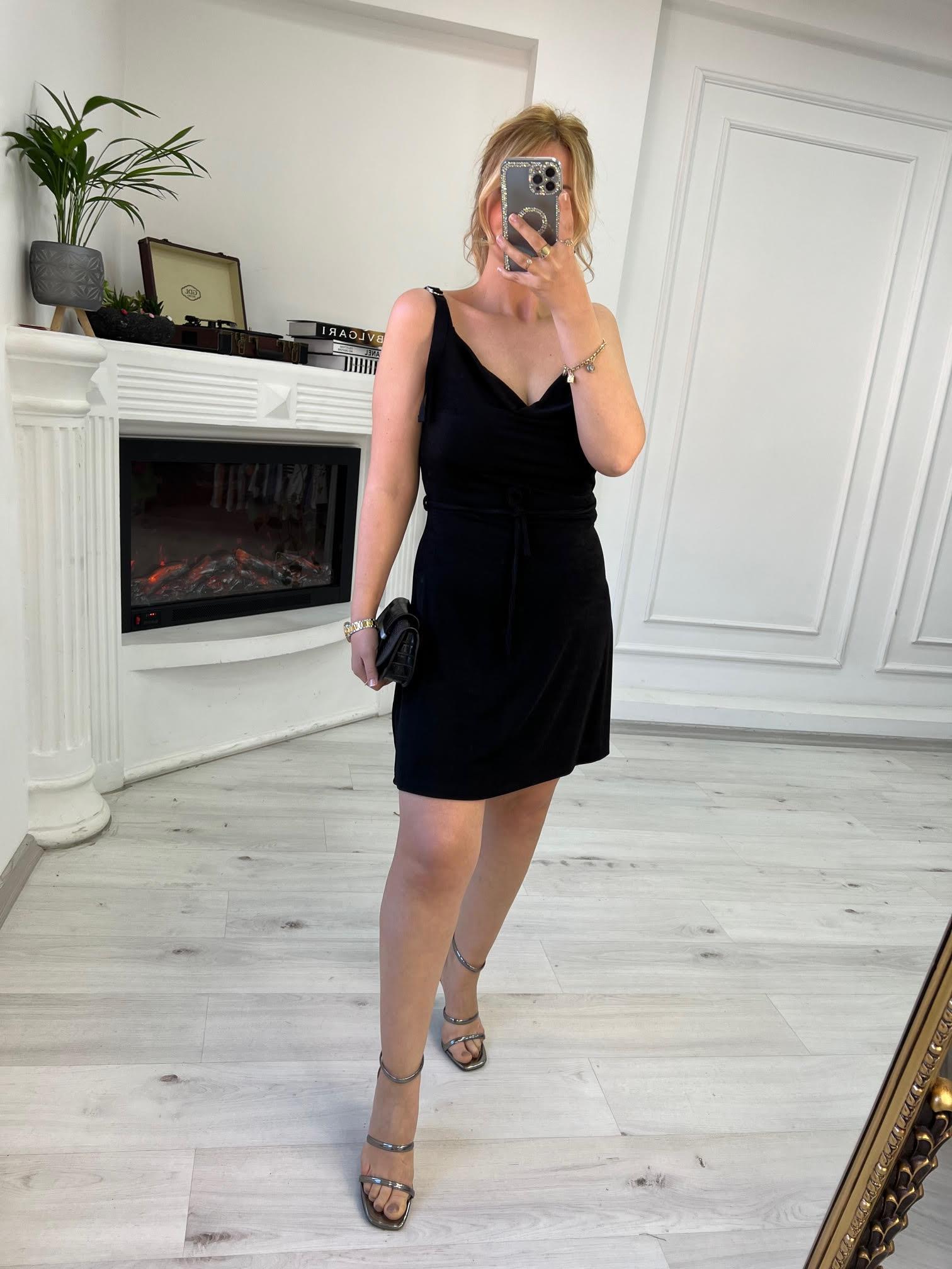 90705 Askılı Mini Elbise SİYAH