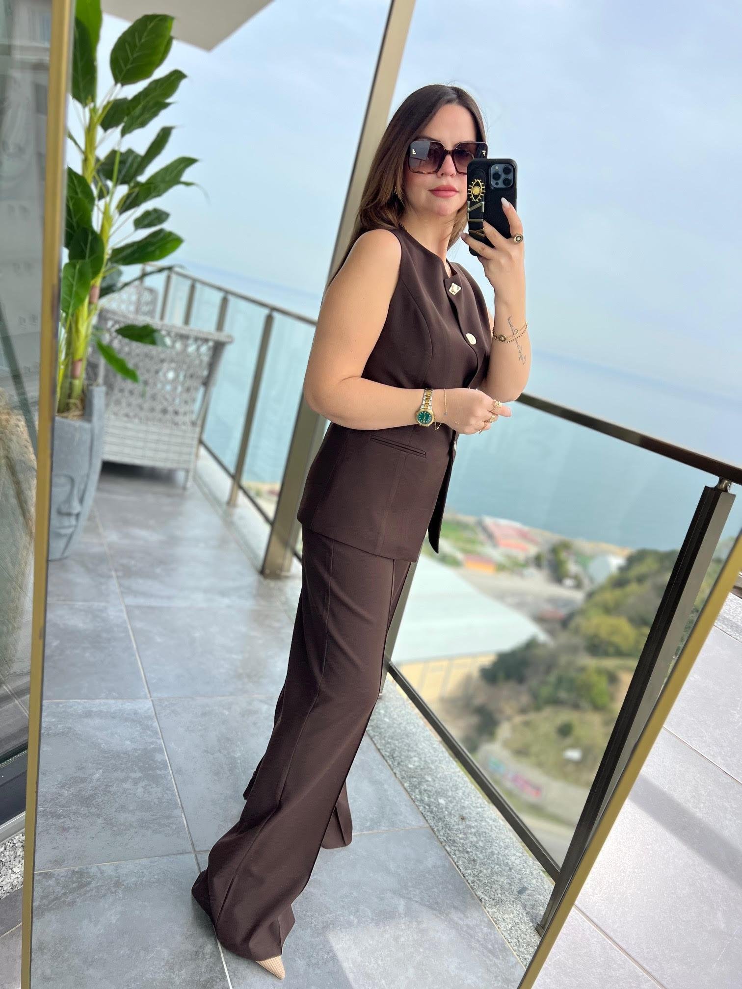 9193 Karma Düğmeli Takım KAHVE