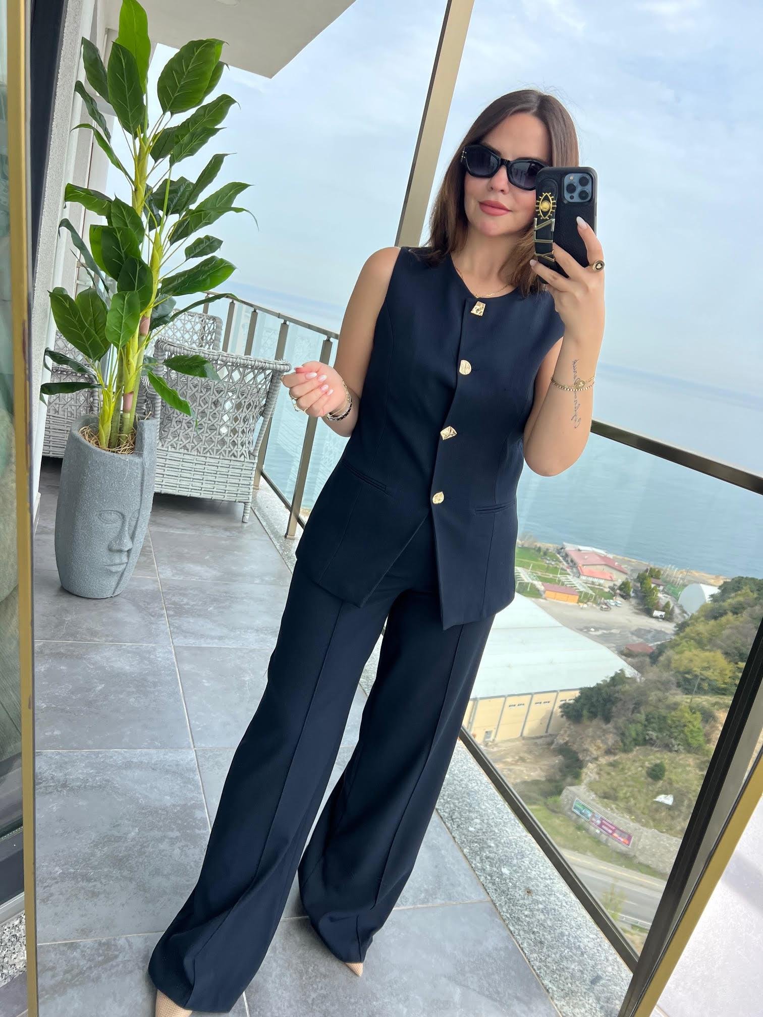 9193 Karma Düğmeli Takım LACİVERT