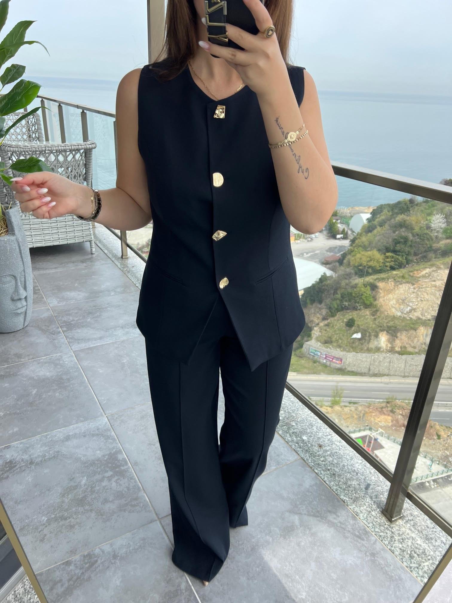 9193 Karma Düğmeli Takım LACİVERT