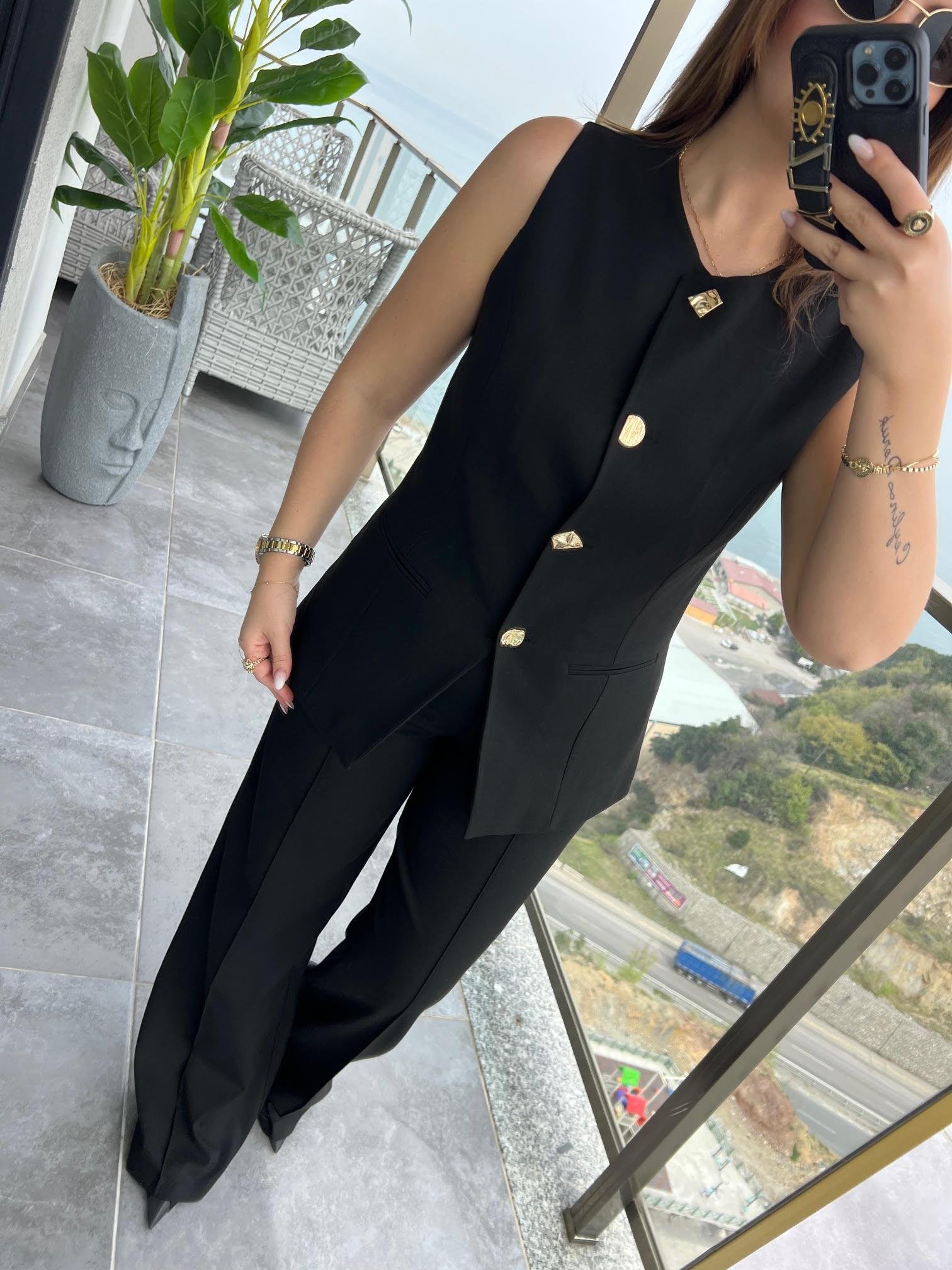 9193 Karma Düğmeli Takım SİYAH