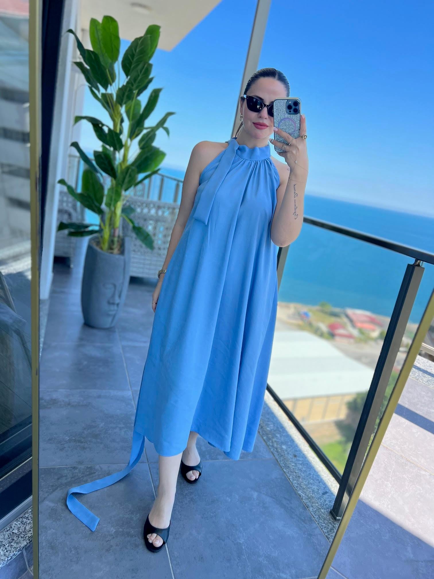 92 Poplin Elbise BEBE MAVİ
