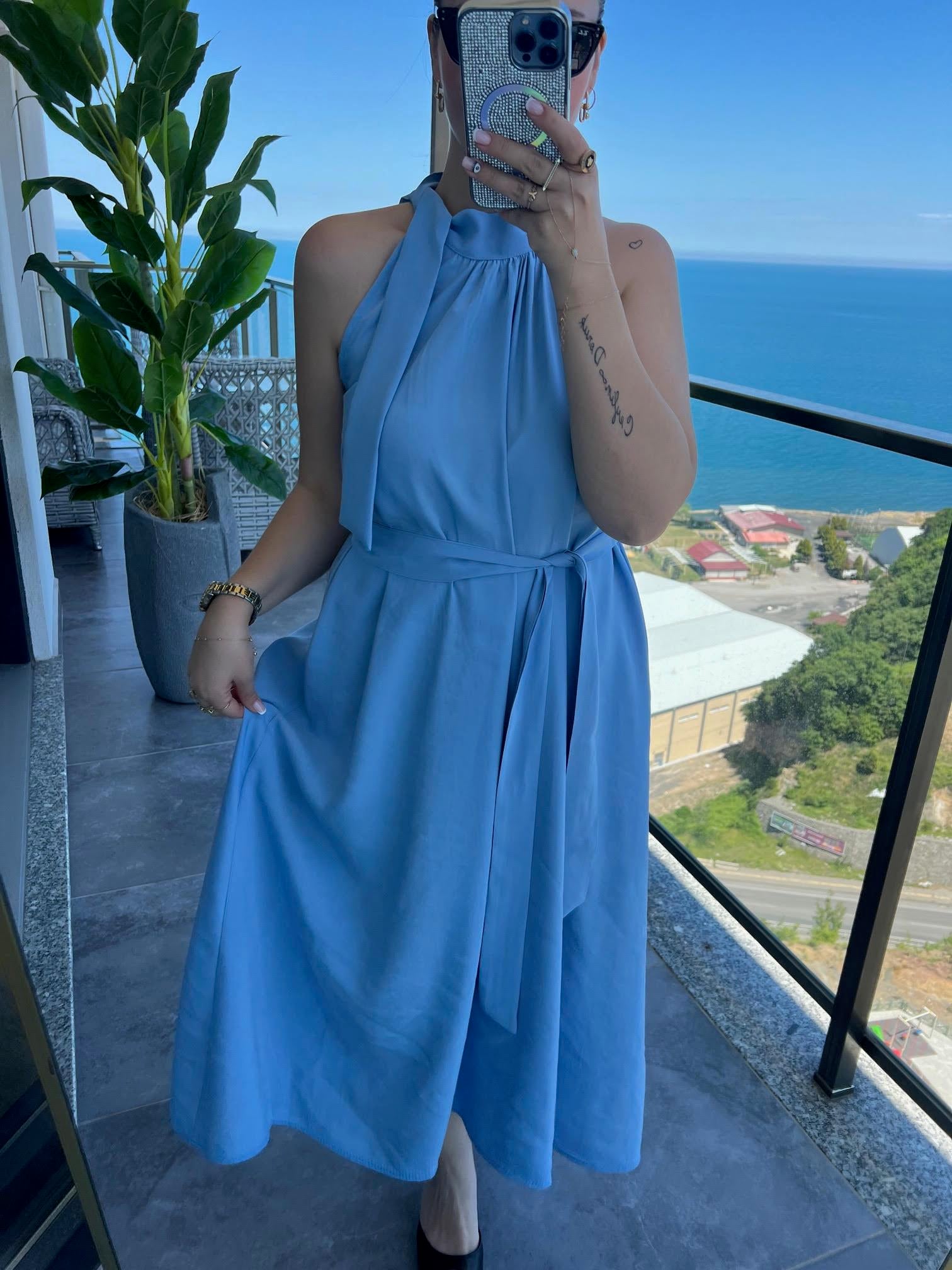 92 Poplin Elbise BEBE MAVİ