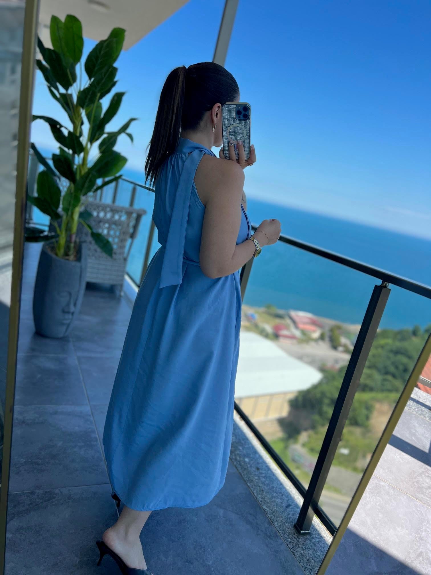 92 Poplin Elbise BEBE MAVİ
