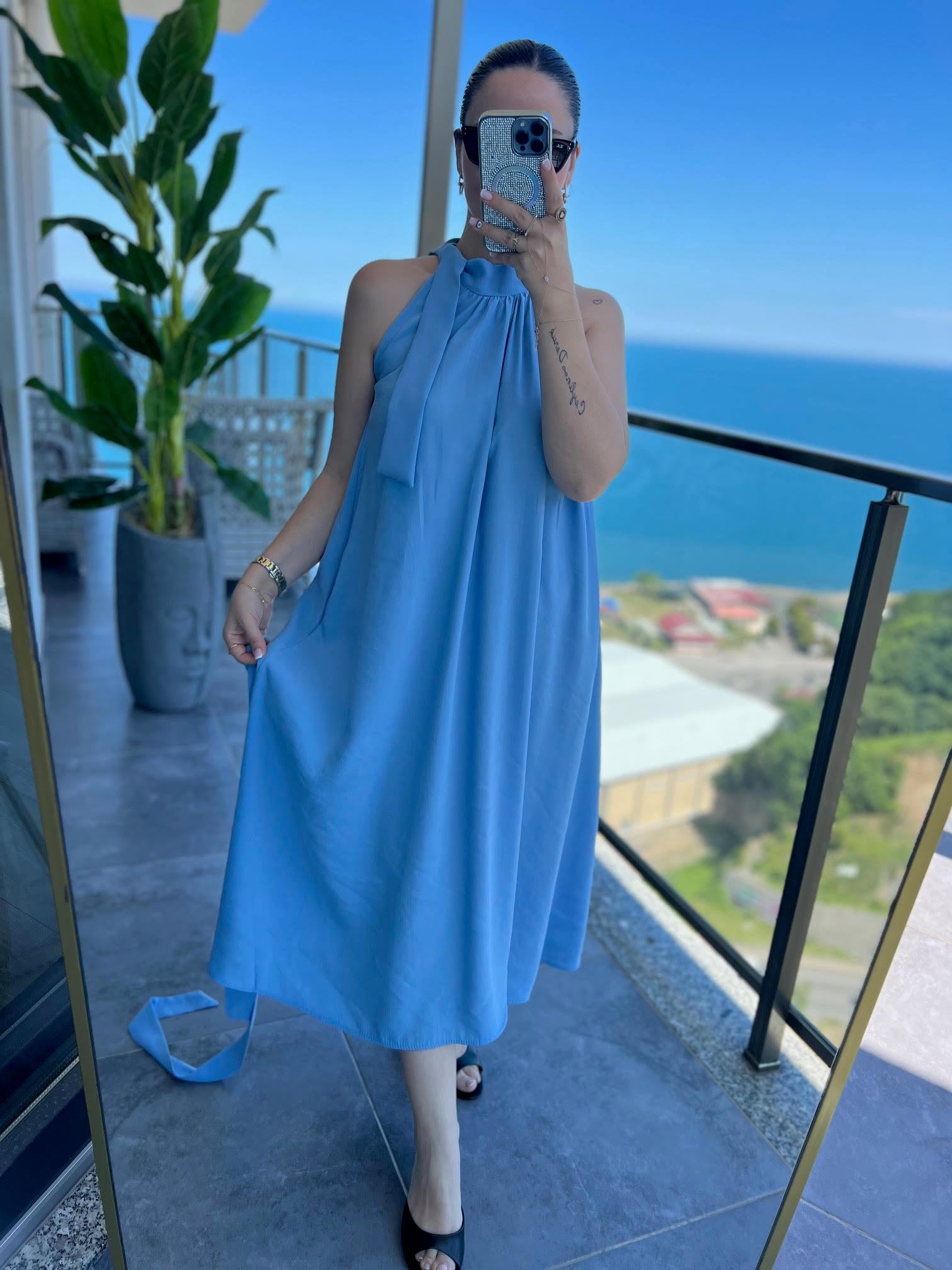 92 Poplin Elbise BEBE MAVİ