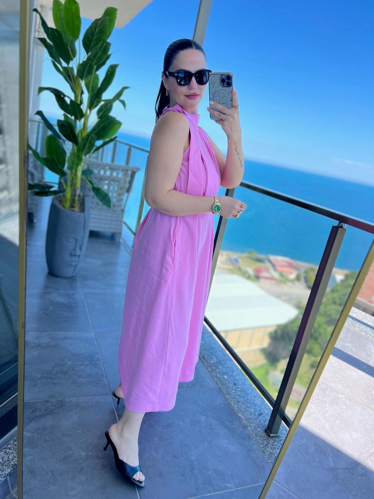 92 Poplin Elbise PEMBE