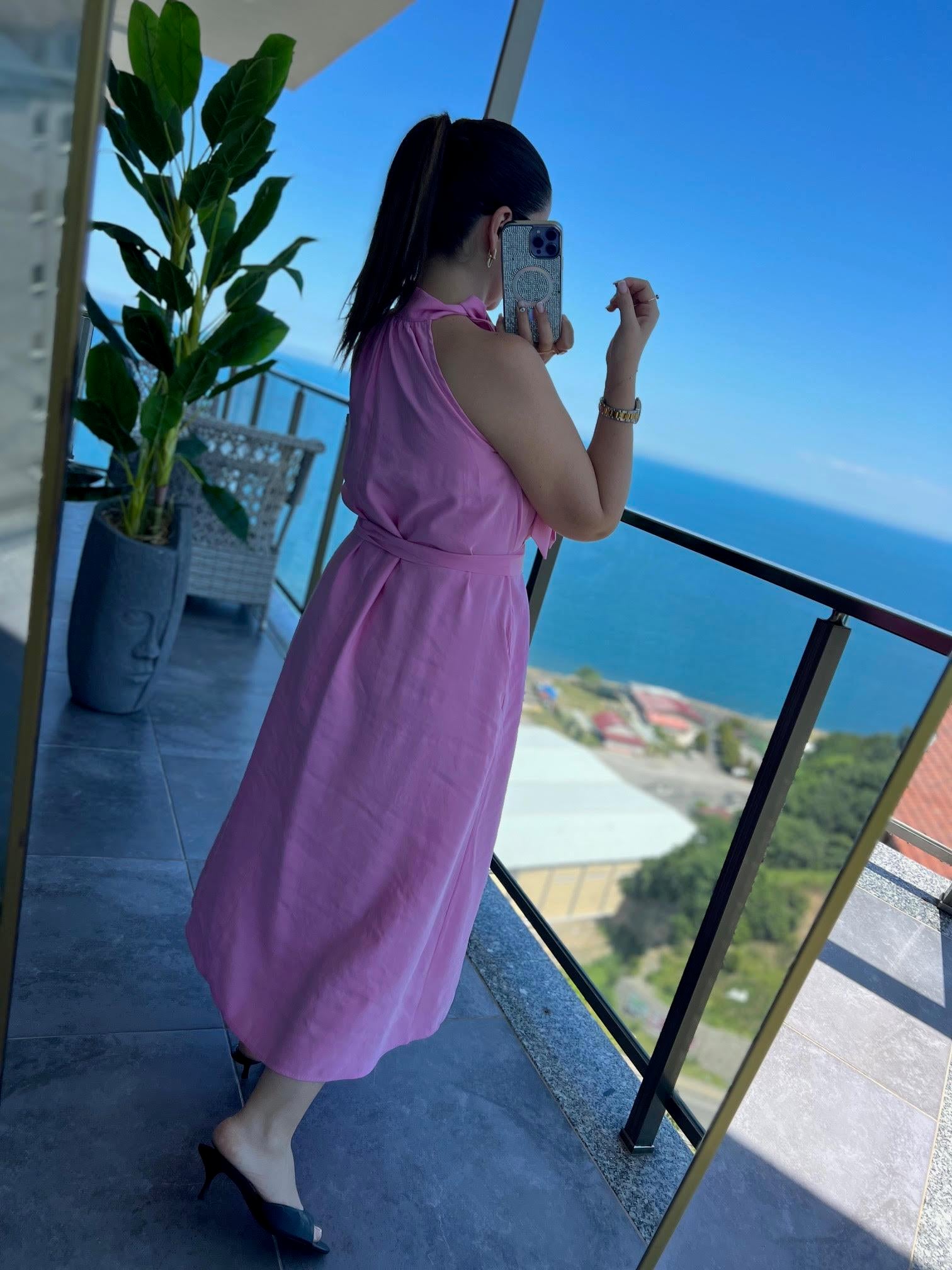 92 Poplin Elbise PEMBE