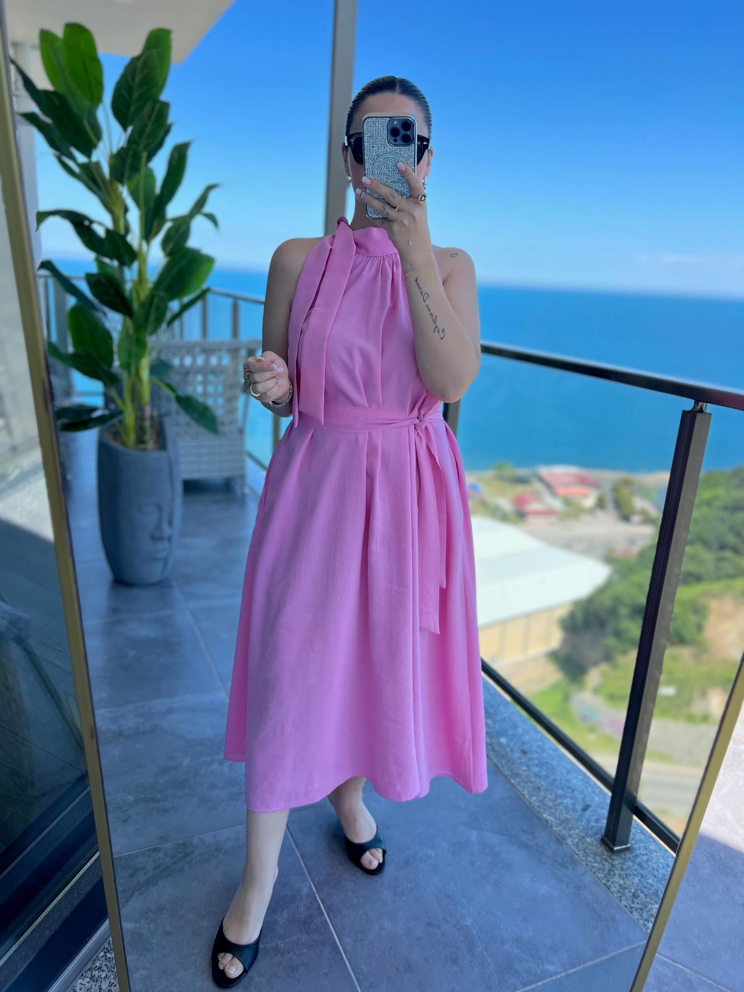 92 Poplin Elbise PEMBE