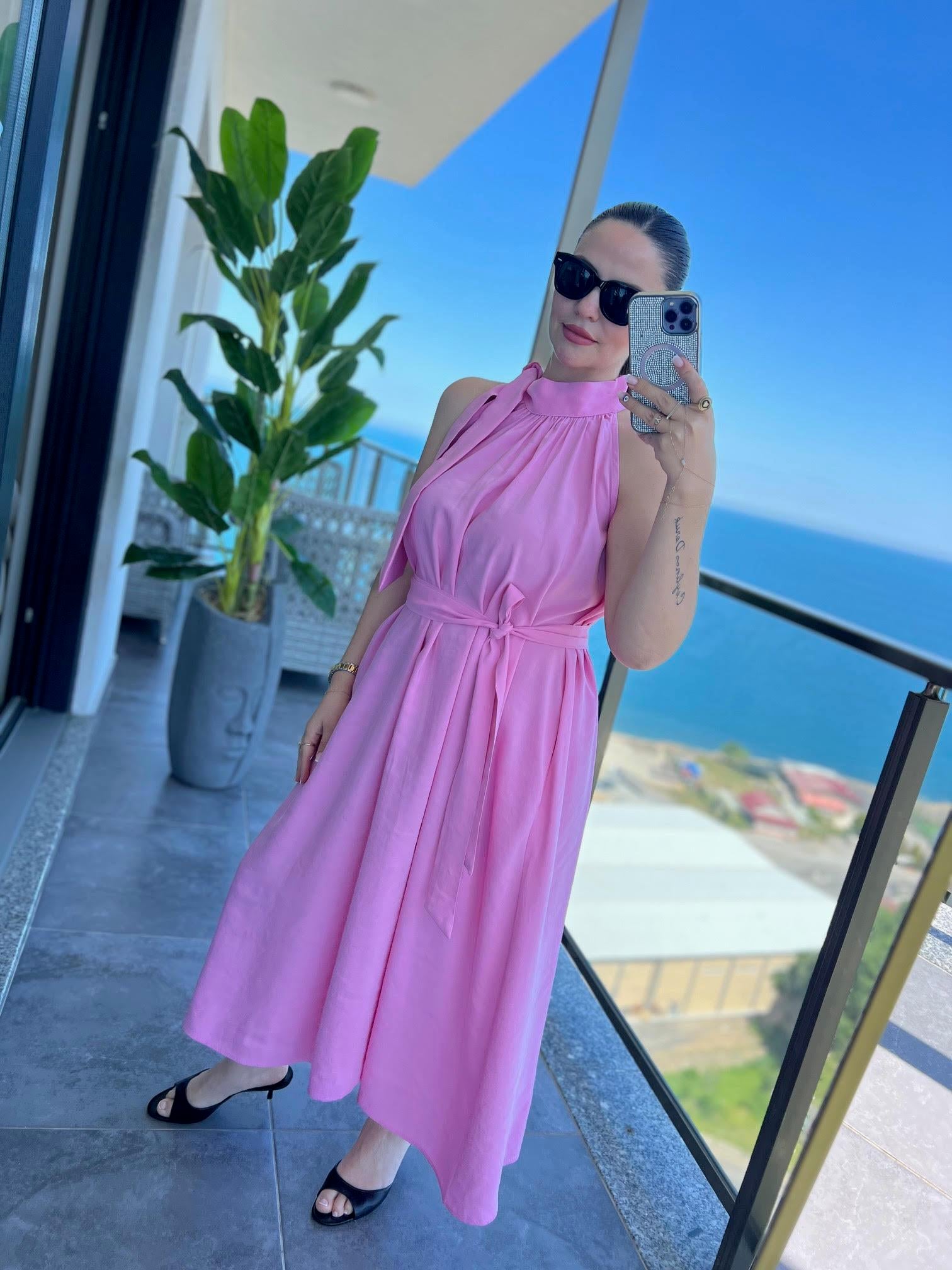 92 Poplin Elbise PEMBE