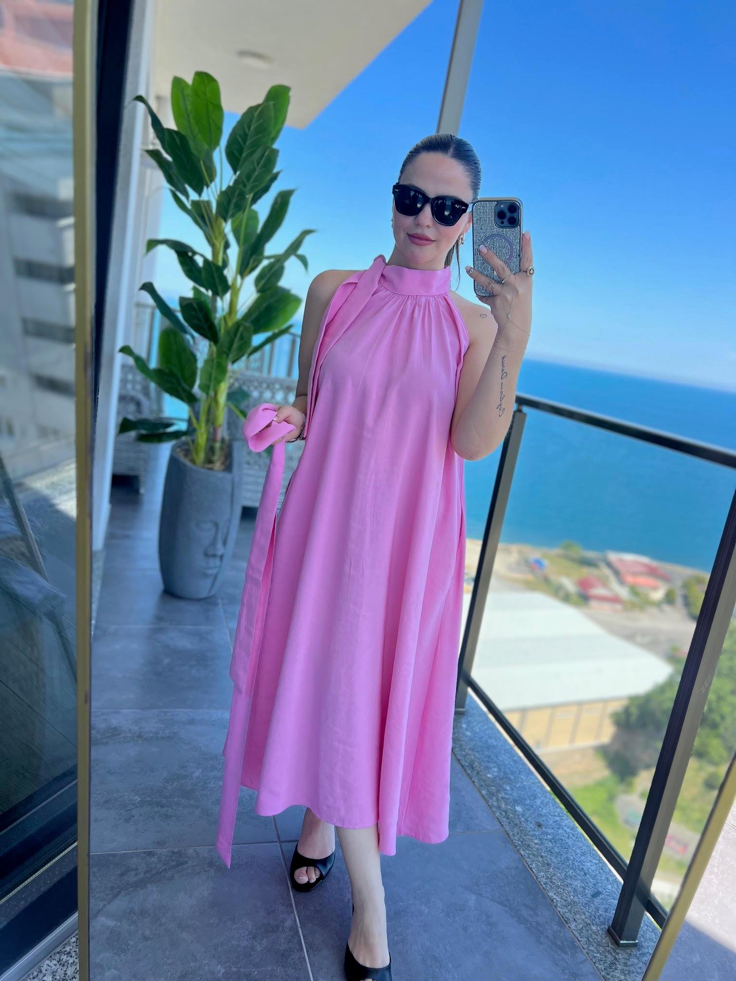 92 Poplin Elbise PEMBE