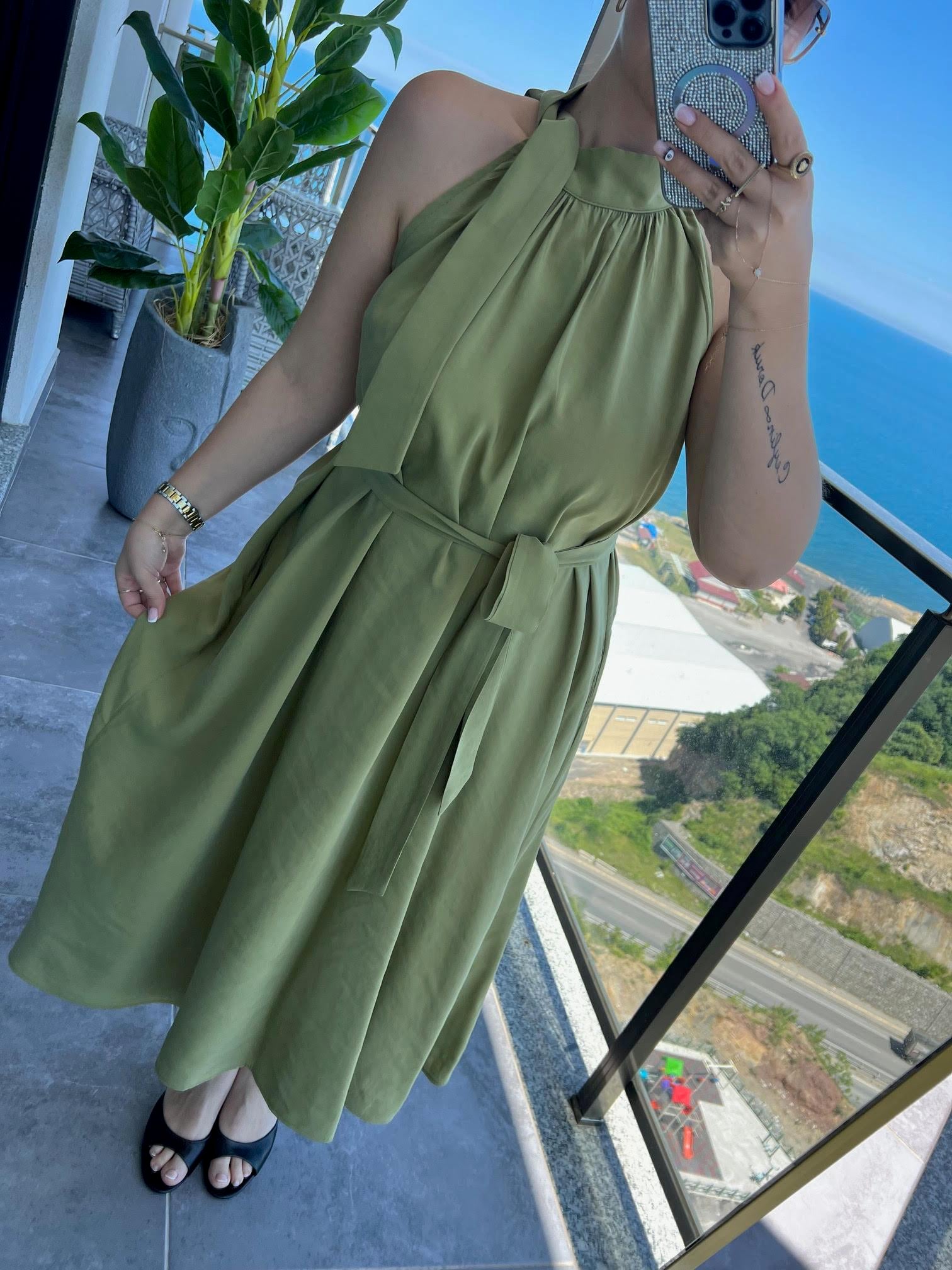 92 Poplin Elbise YEŞİL
