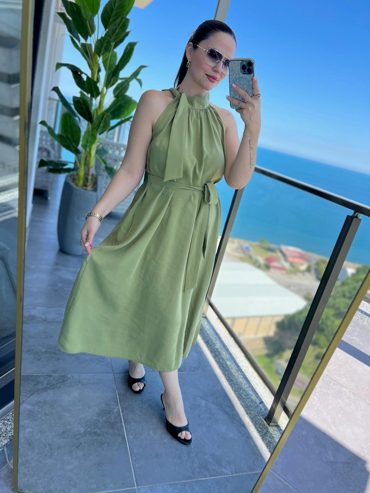 92 Poplin Elbise YEŞİL