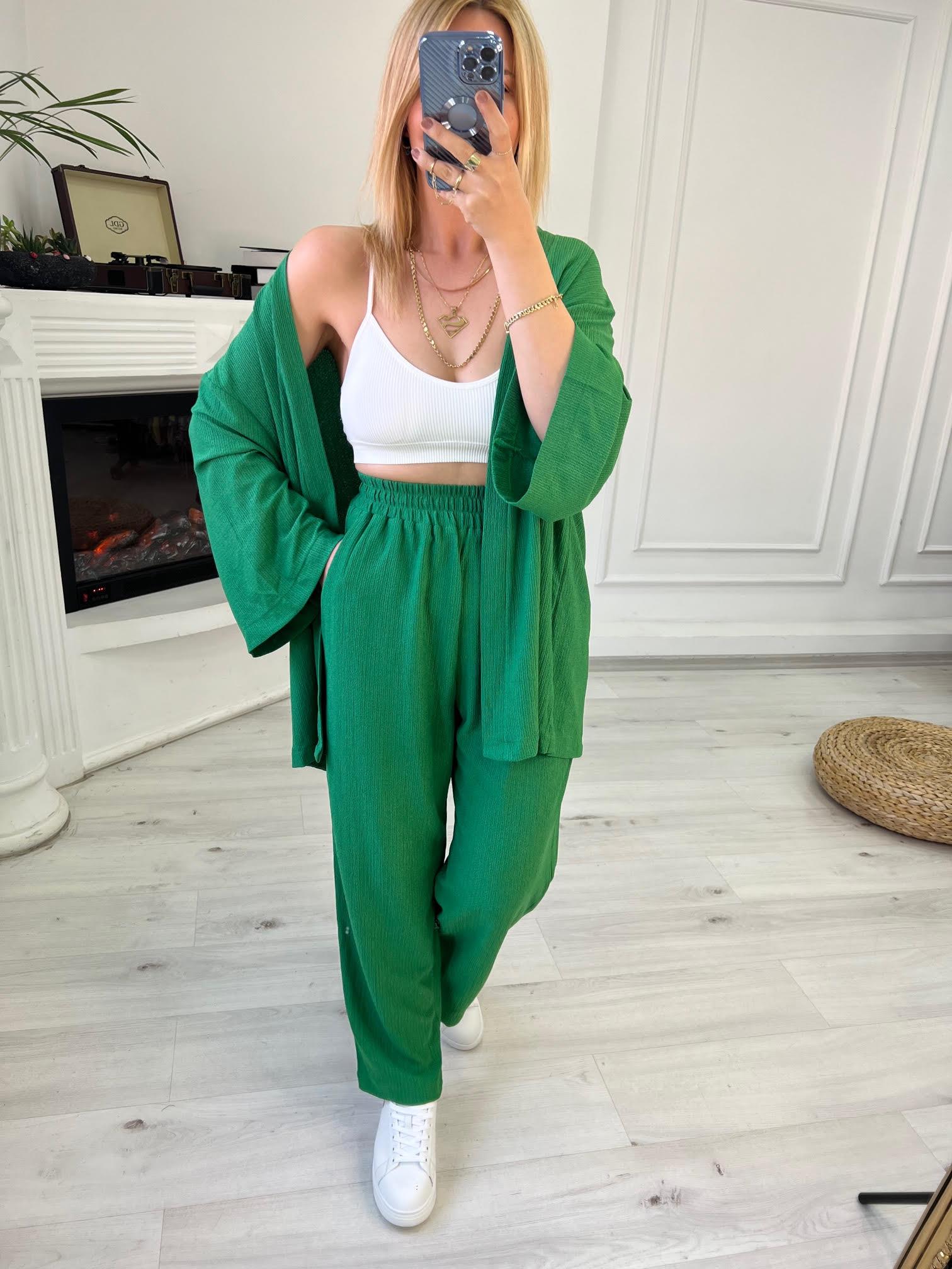 9210 Kimono Pantolonlu Takım YEŞİL