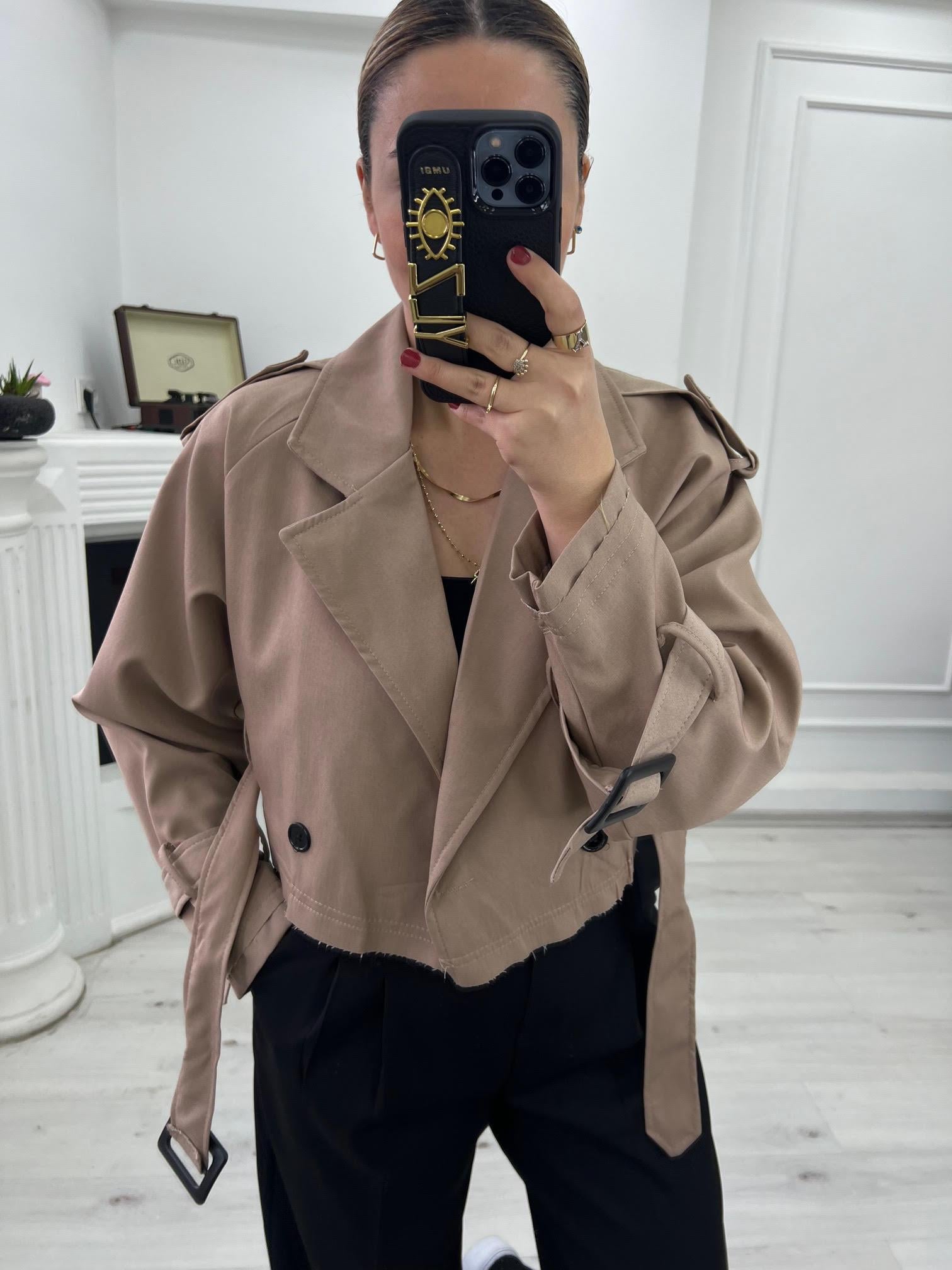 9306 Reglan Kısa Ceket CAMEL