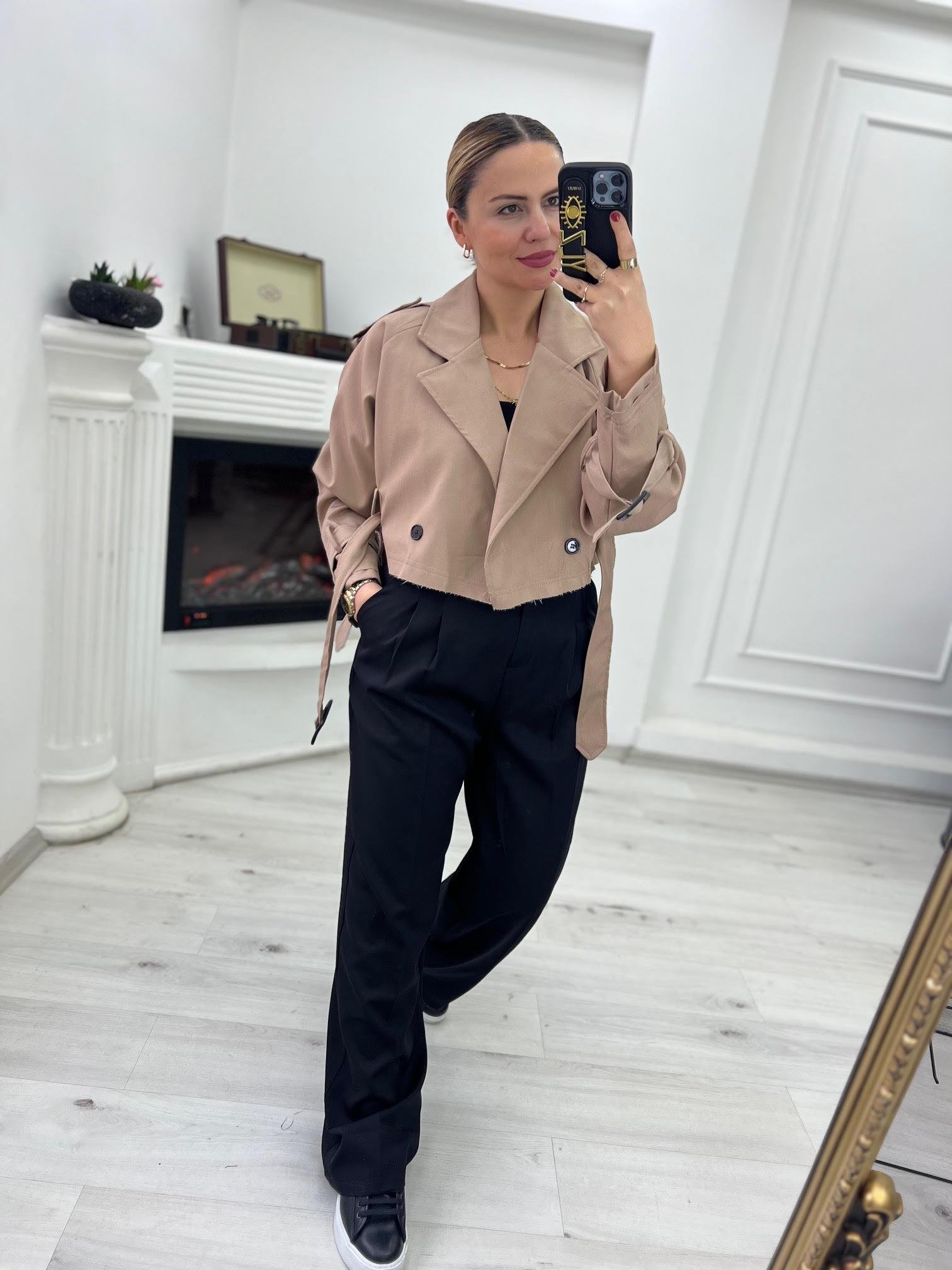 9306 Reglan Kısa Ceket CAMEL