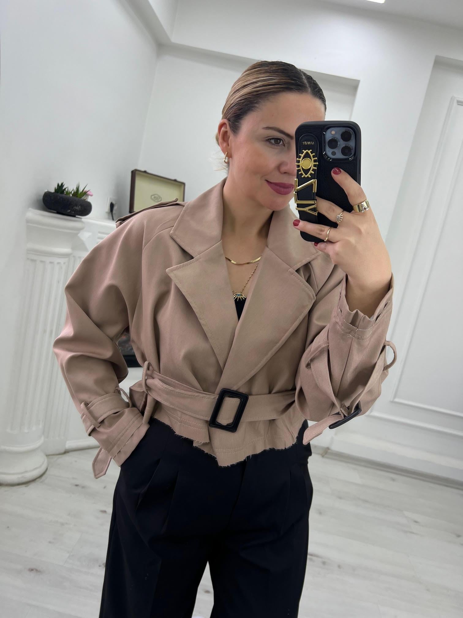 9306 Reglan Kısa Ceket CAMEL