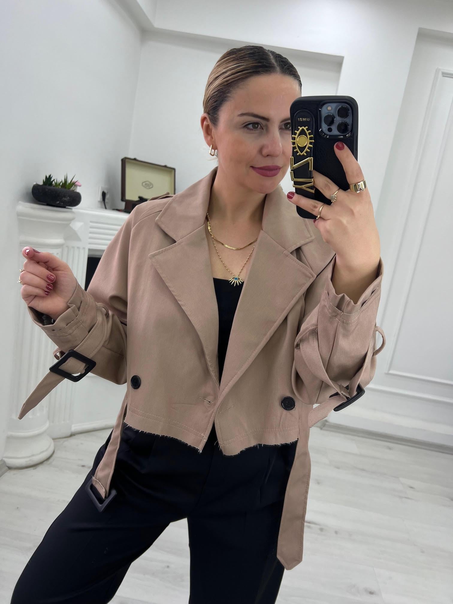 9306 Reglan Kısa Ceket CAMEL