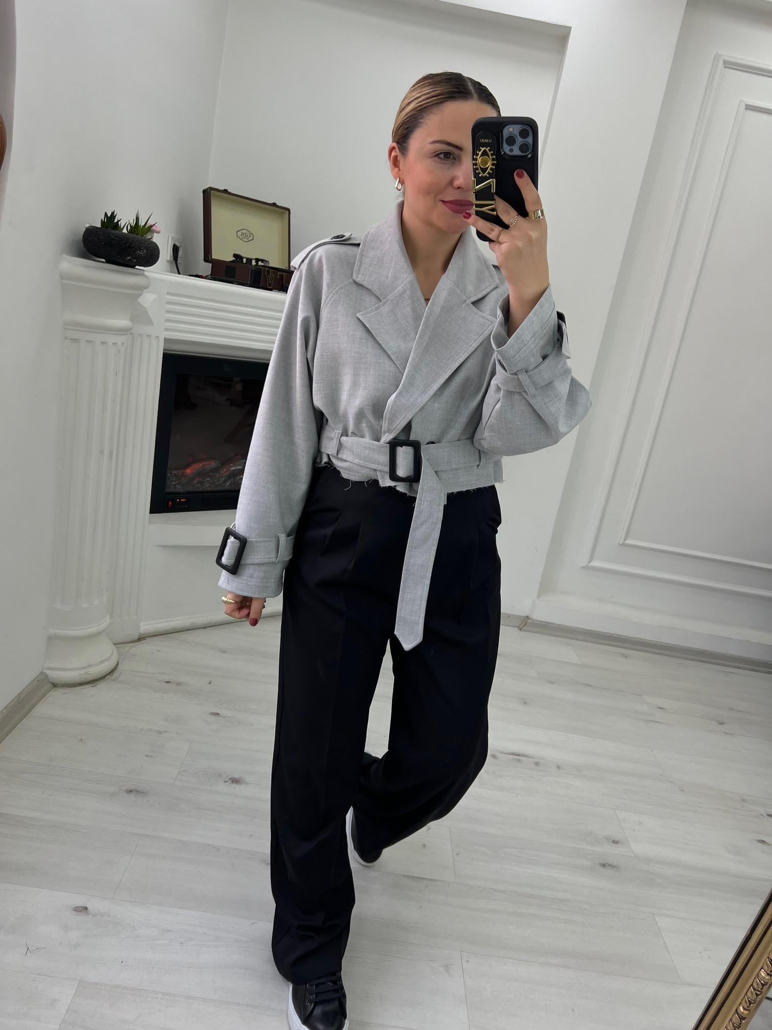 9306 Reglan Kısa Ceket GRİ