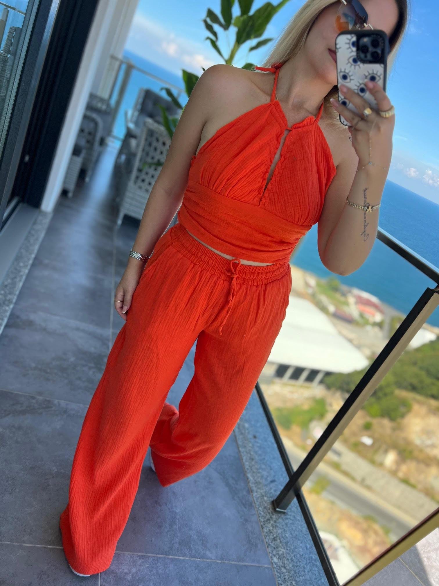 98658 Crop Pantolon Yakım TURUNCU