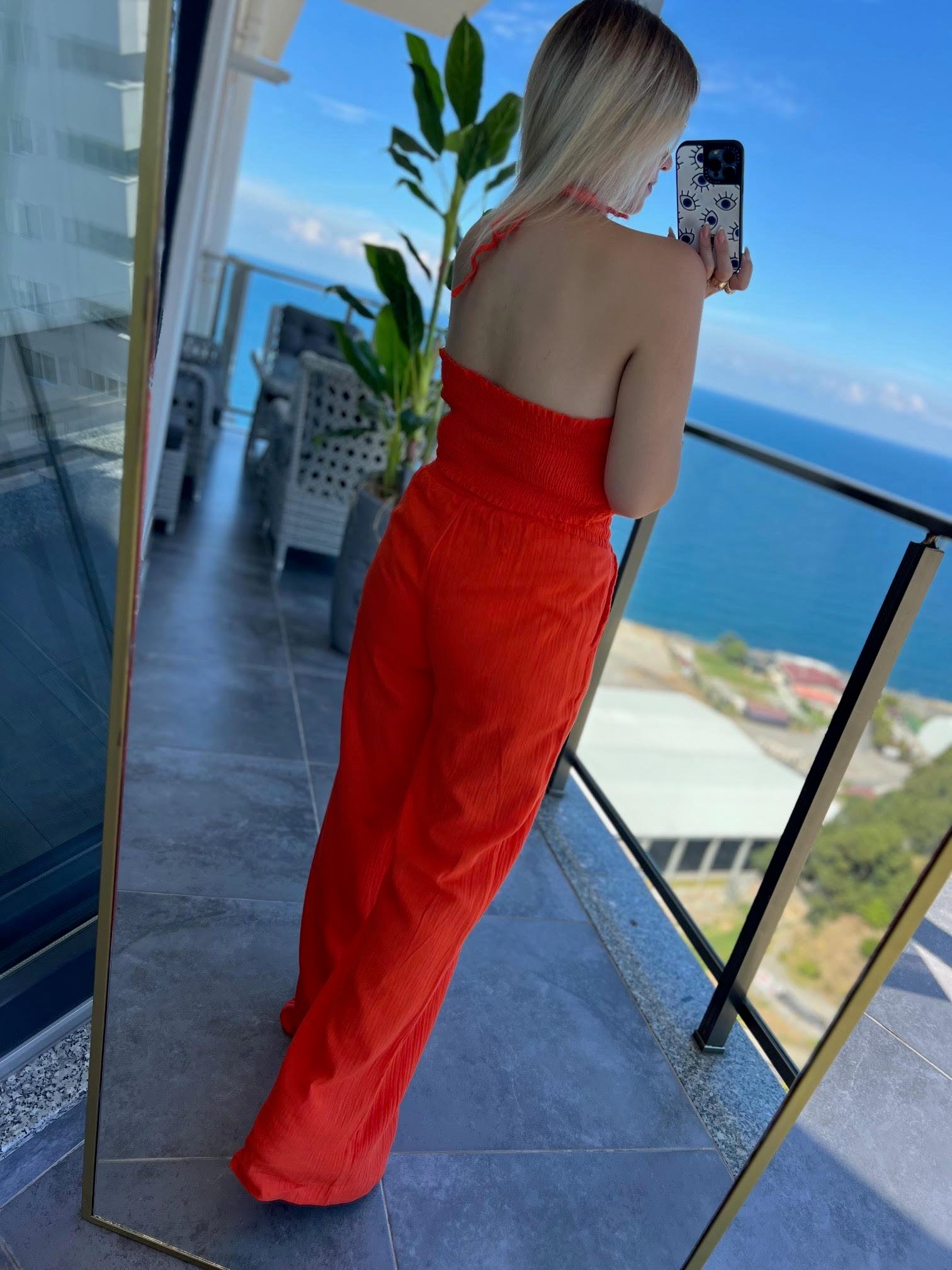 98658 Crop Pantolon Yakım TURUNCU