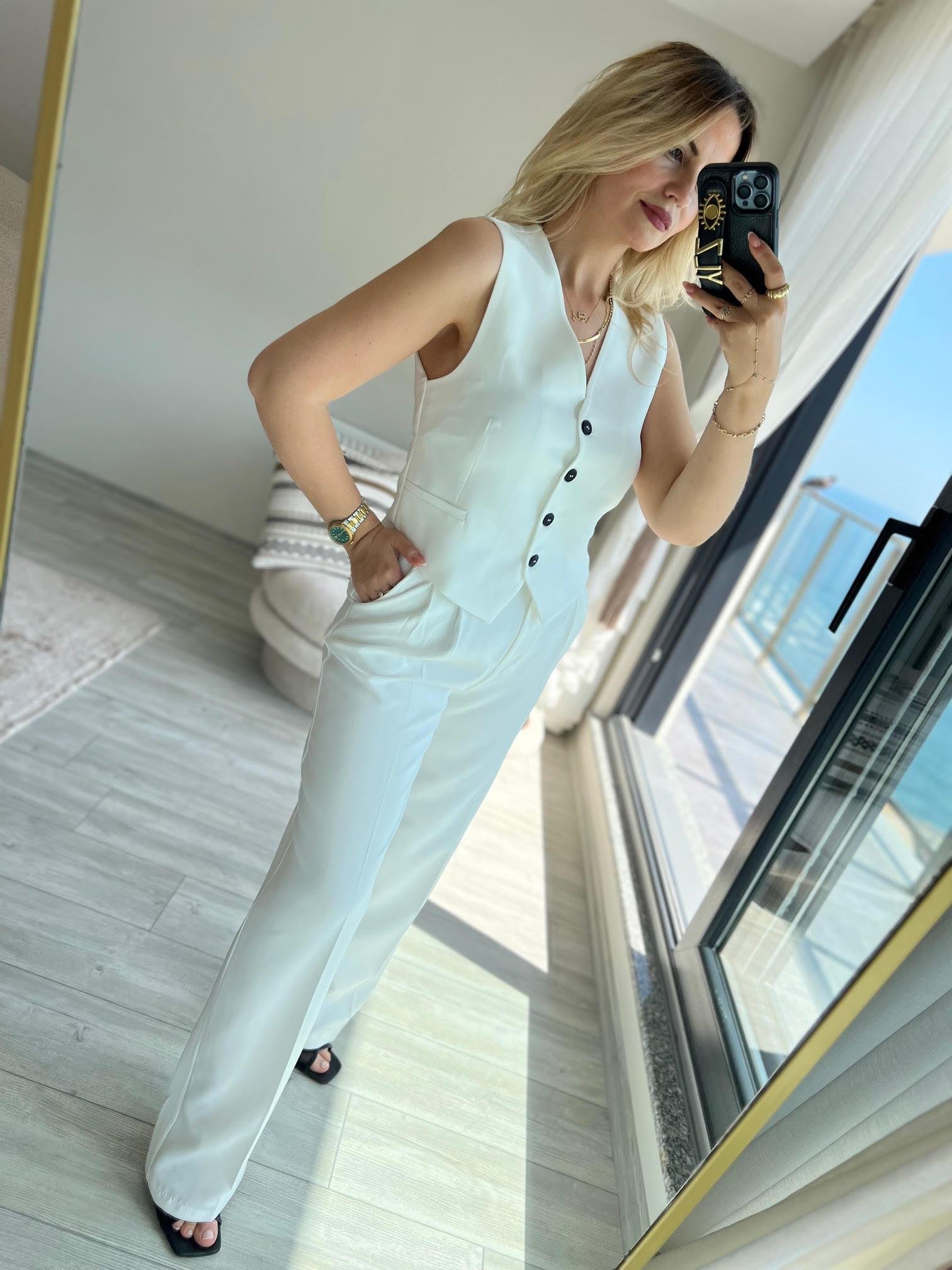 98676 Yelek Pantolon Takım BEYAZ