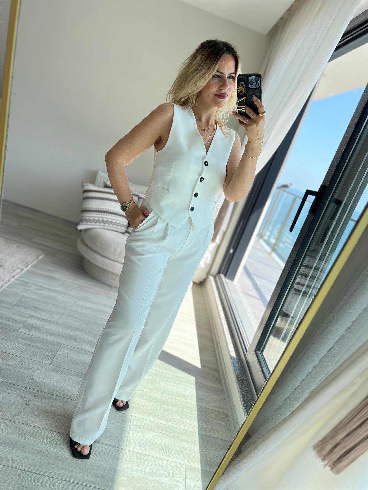 98676 Yelek Pantolon Takım BEYAZ