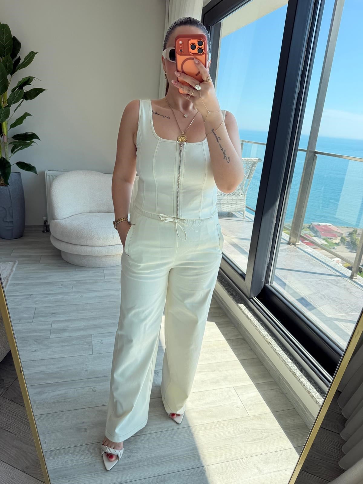 9931 Fermuarlı Bluz EKRU
