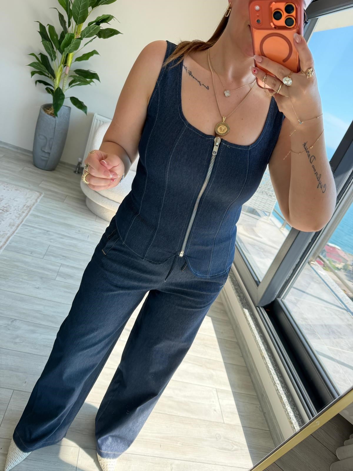 9931 Fermuarlı Bluz MAVİ
