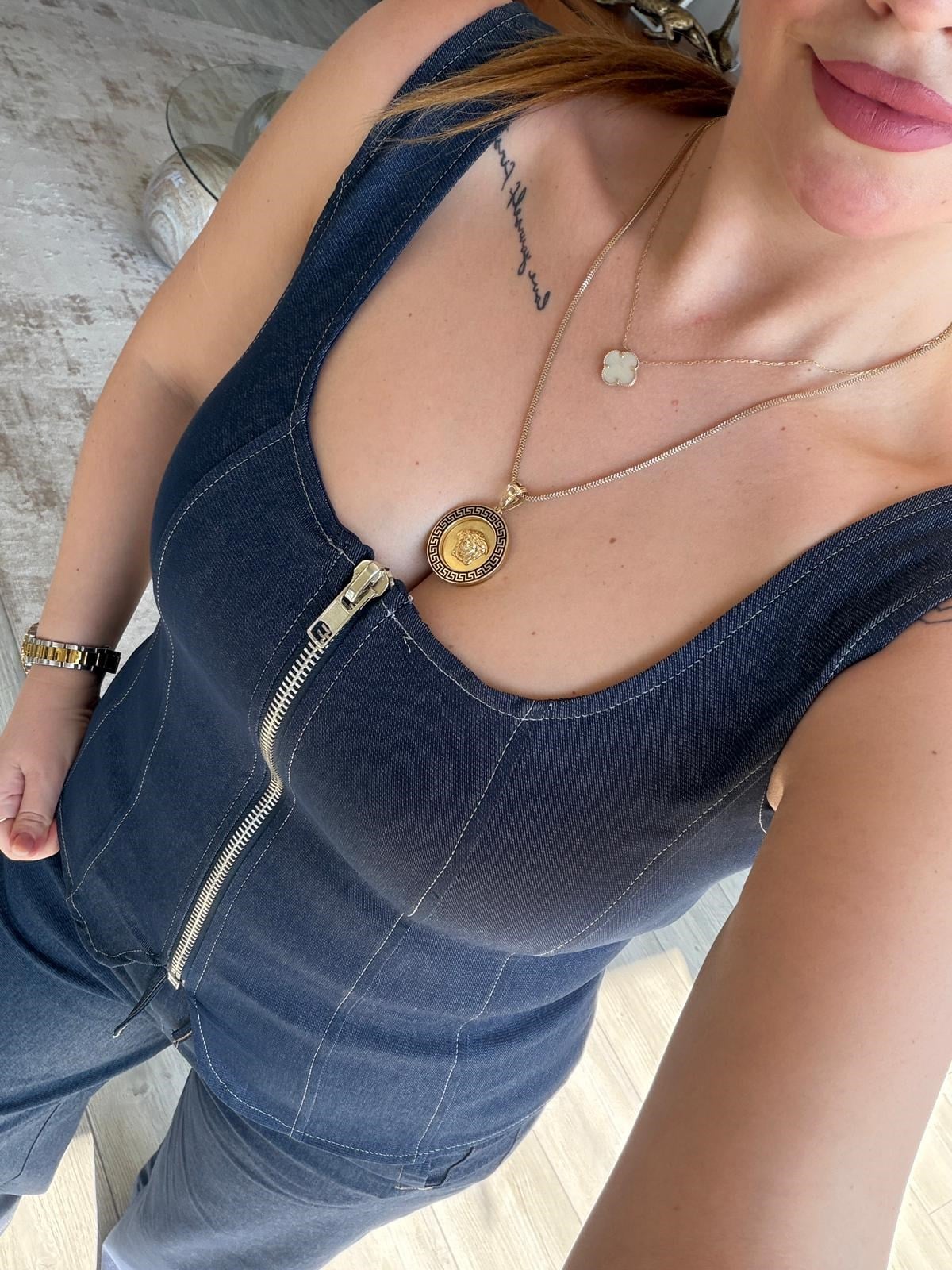9931 Fermuarlı Bluz MAVİ