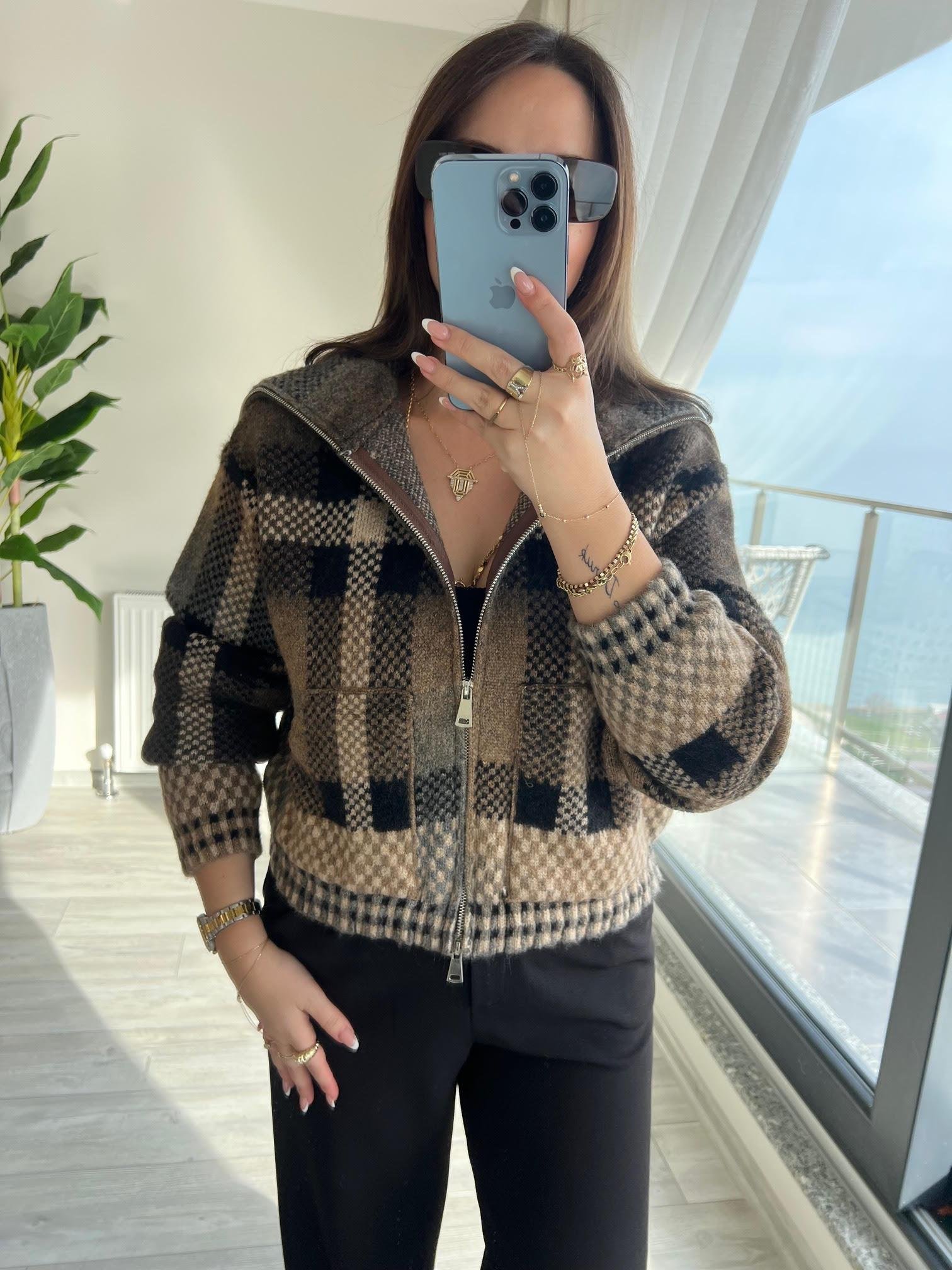 Angora Fermuarlı Ceket Hırka KAHVE