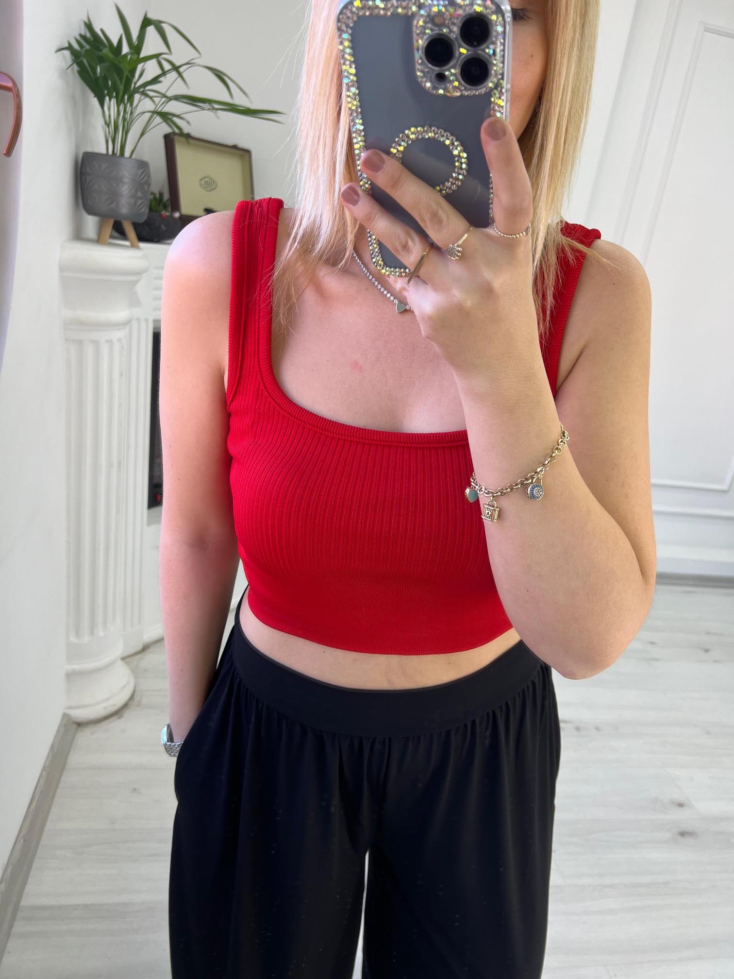 Askılı Crop KIRMIZI