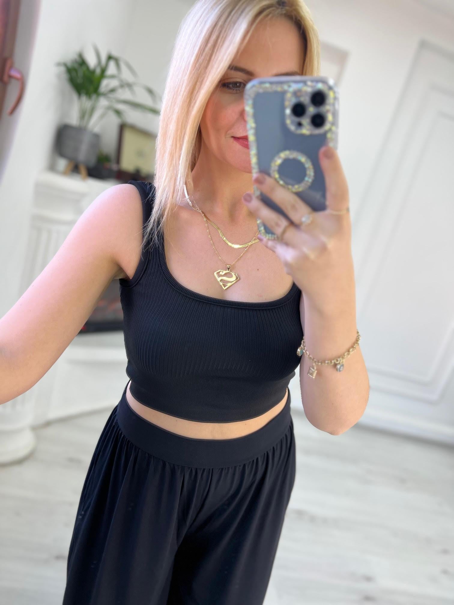 Askılı Crop SİYAH