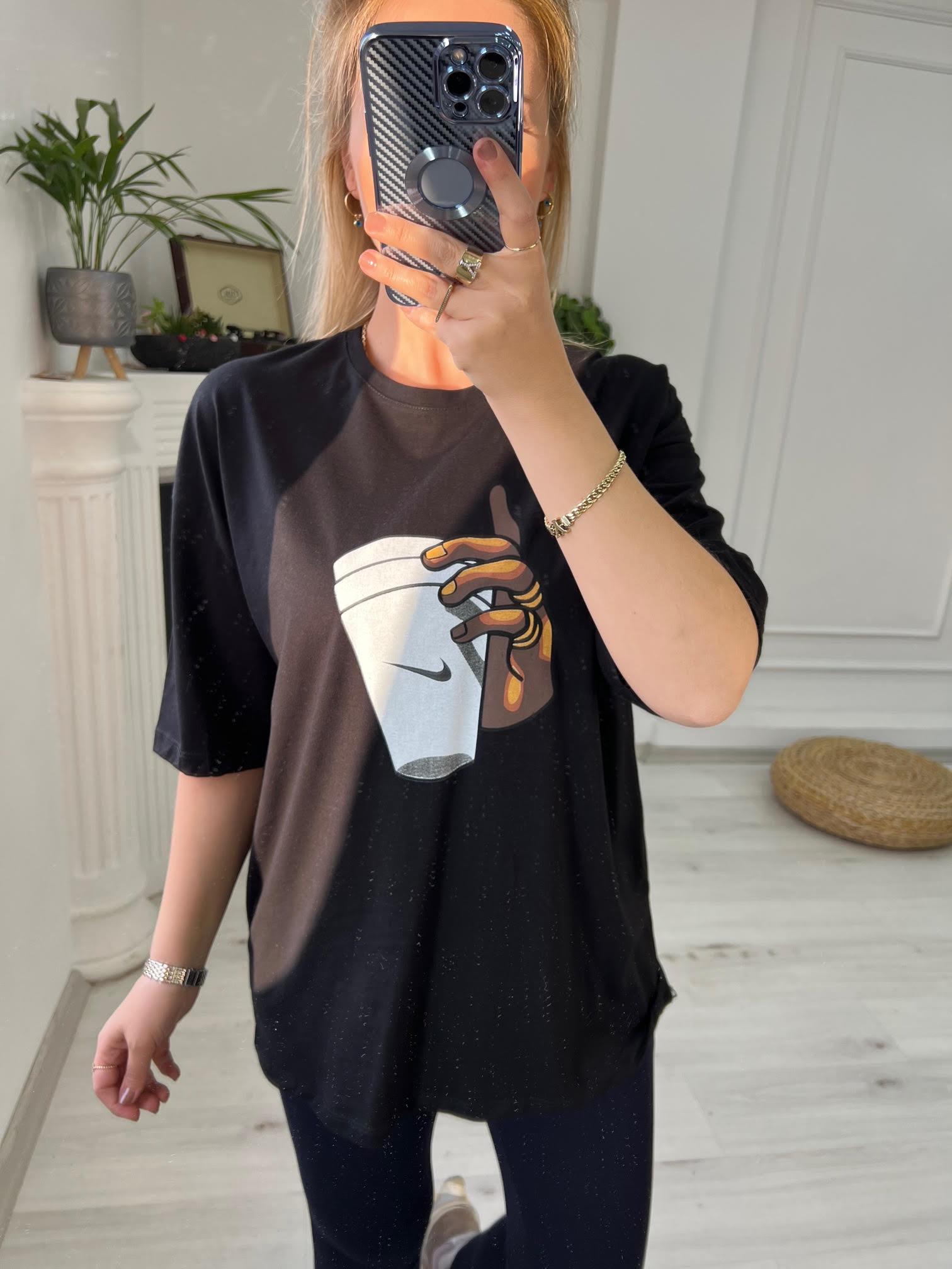 Bardak Baskılı Tshirt SİYAH