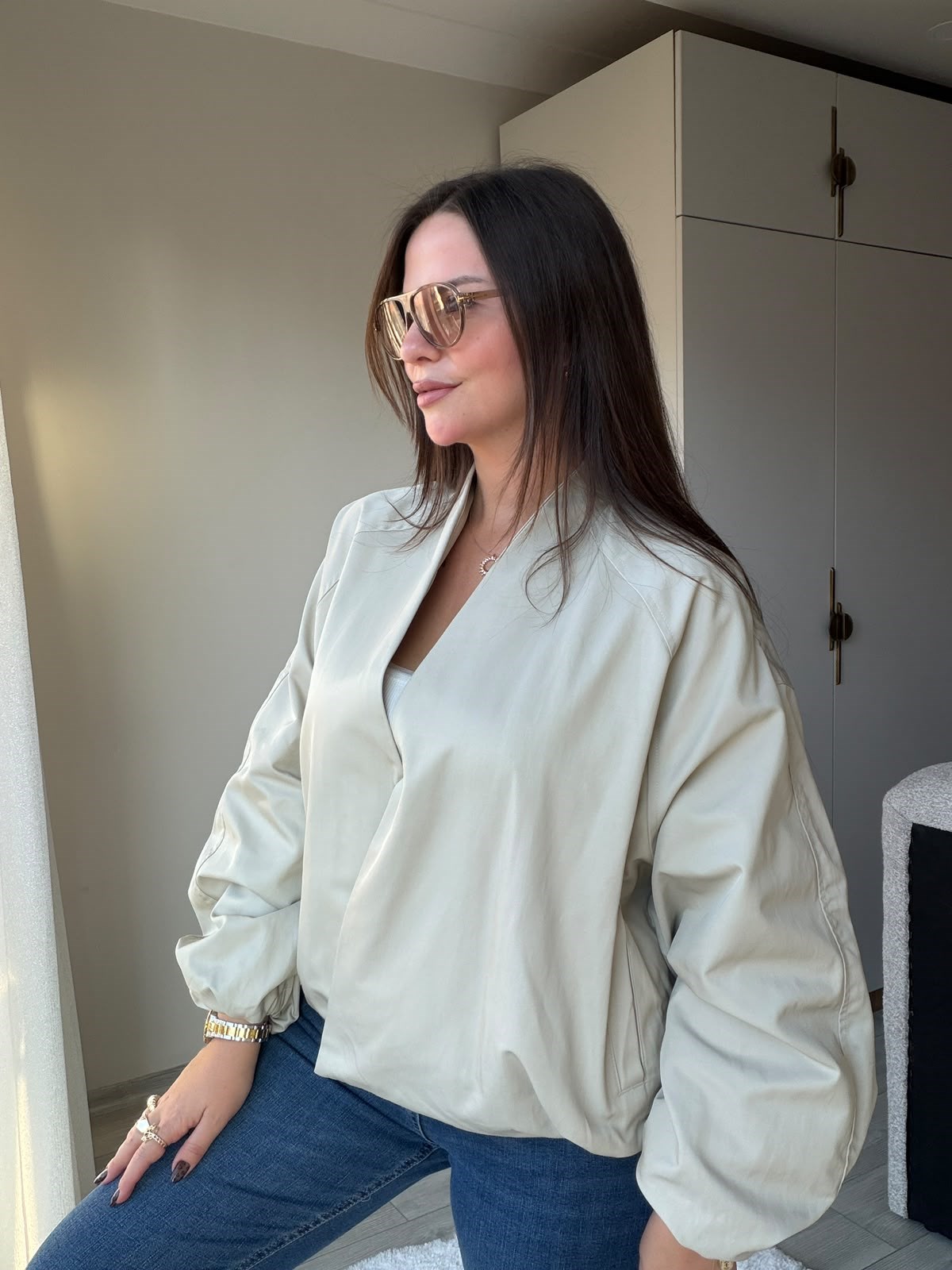 Bel Çıtçıt Detaylı Astarlı Ceket KREM