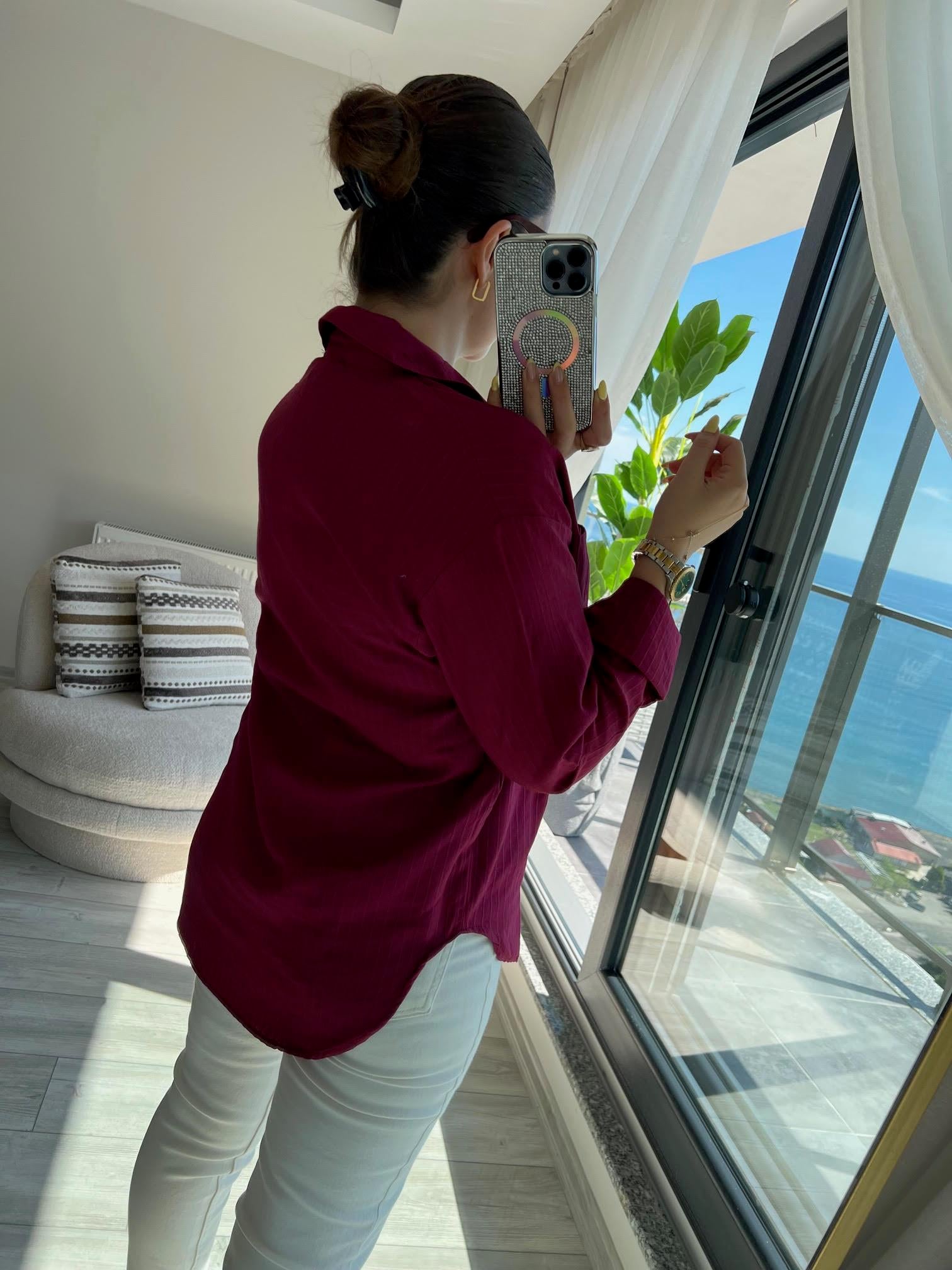 Dik Çizgili Gömlek BORDO