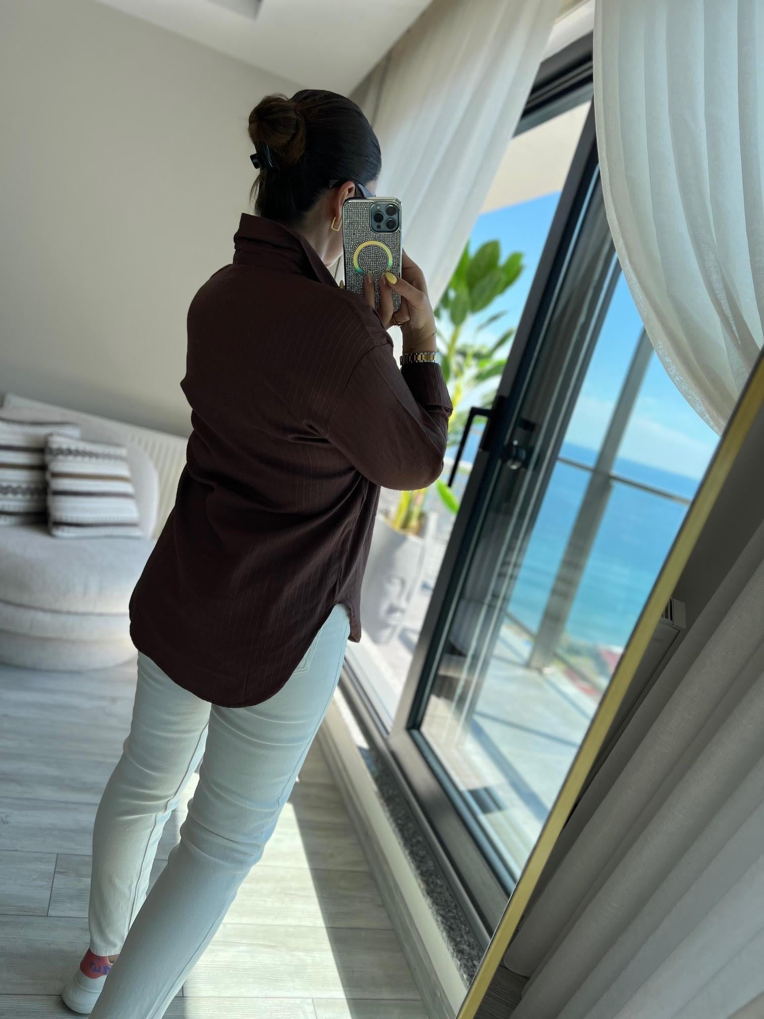 Dik Çizgili Gömlek KAHVE