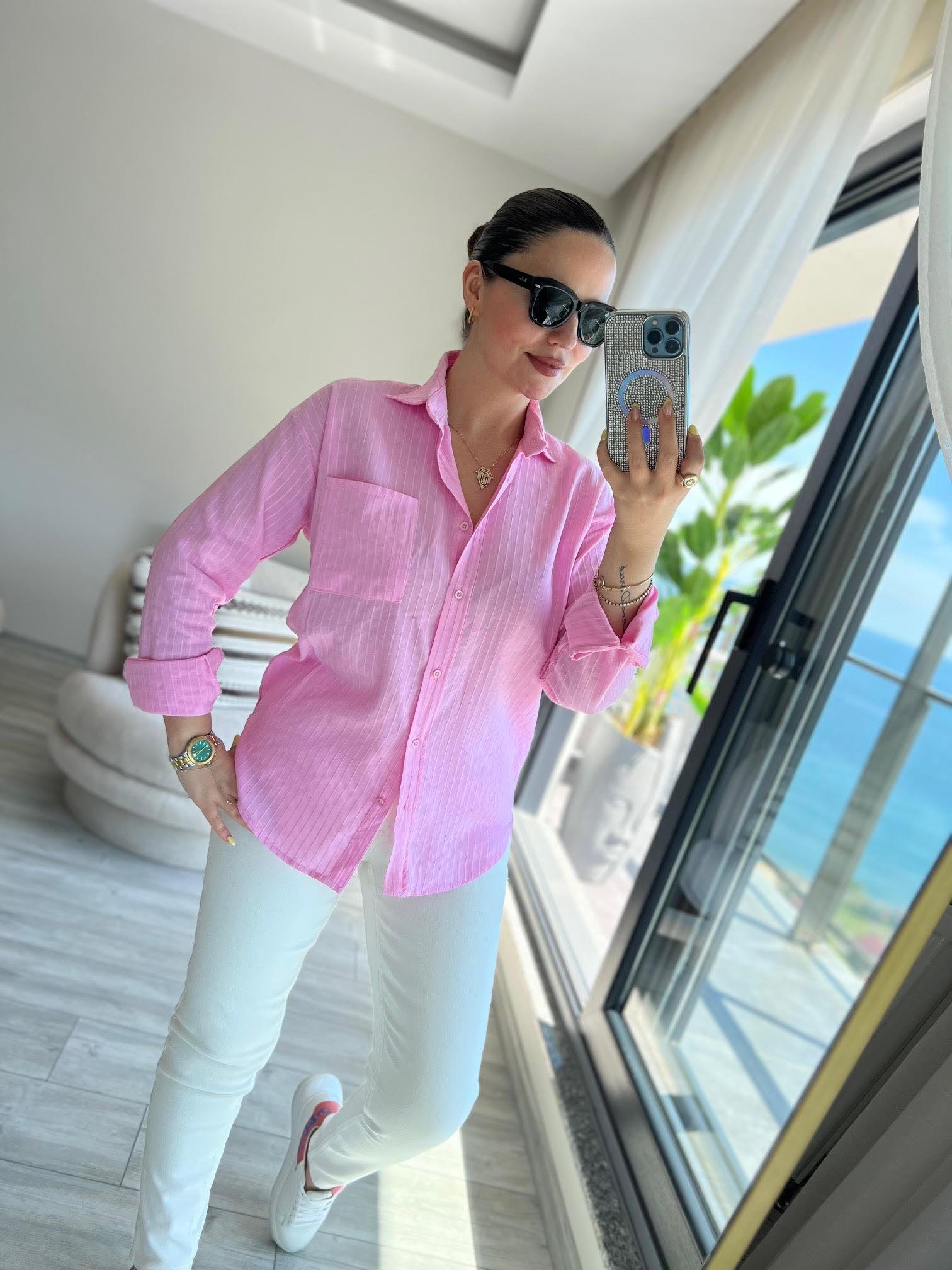 Dik Çizgili Gömlek PEMBE