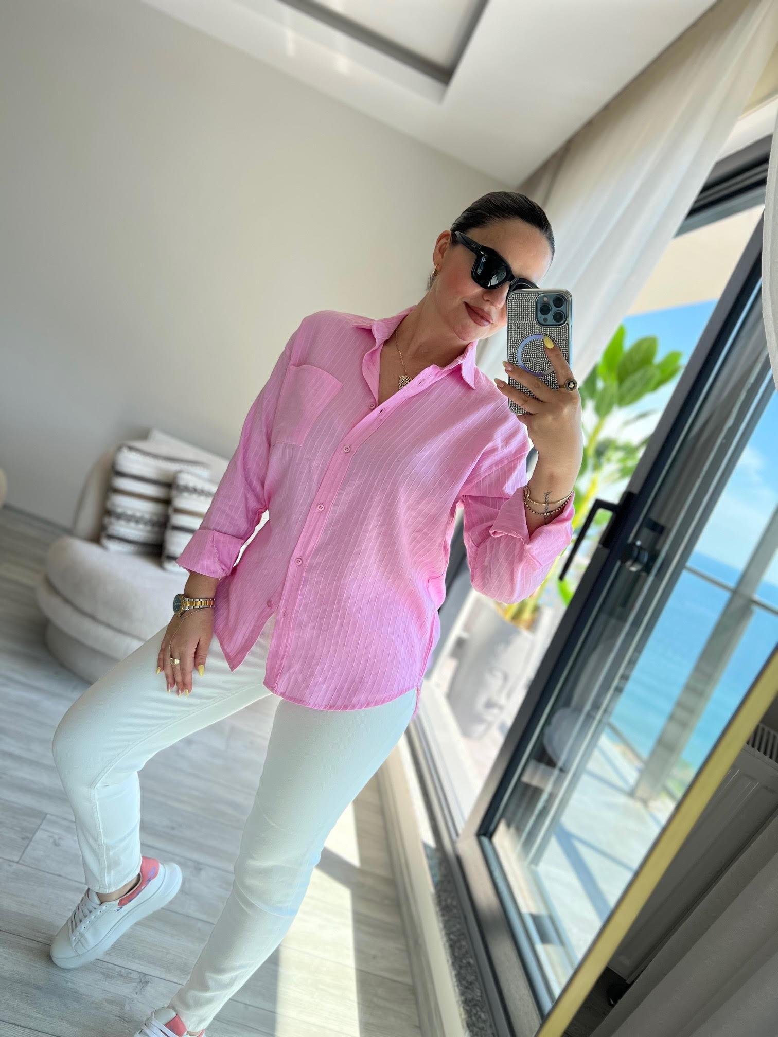 Dik Çizgili Gömlek PEMBE