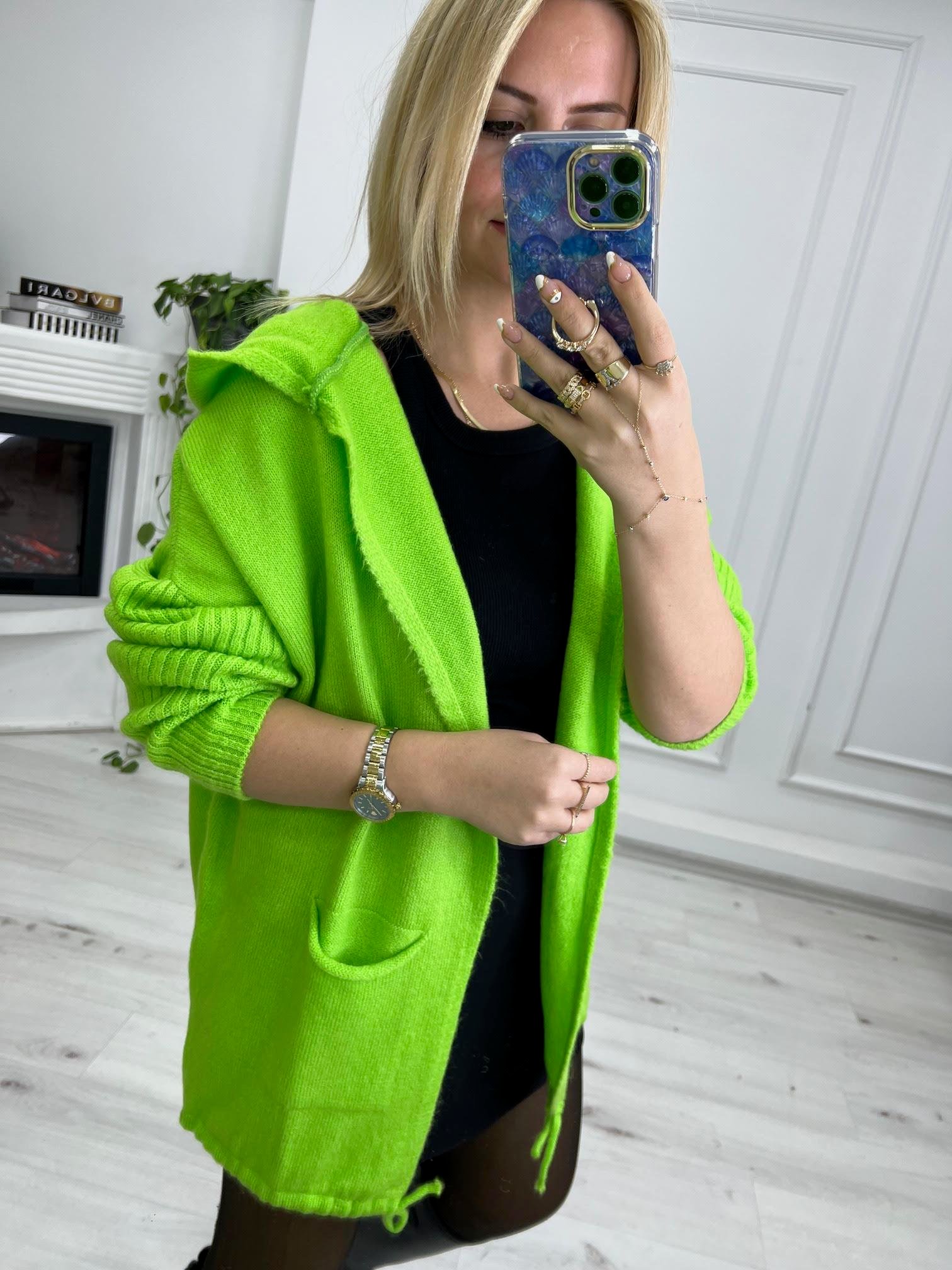 Kapüşonlu Hırka NEON YEŞİL
