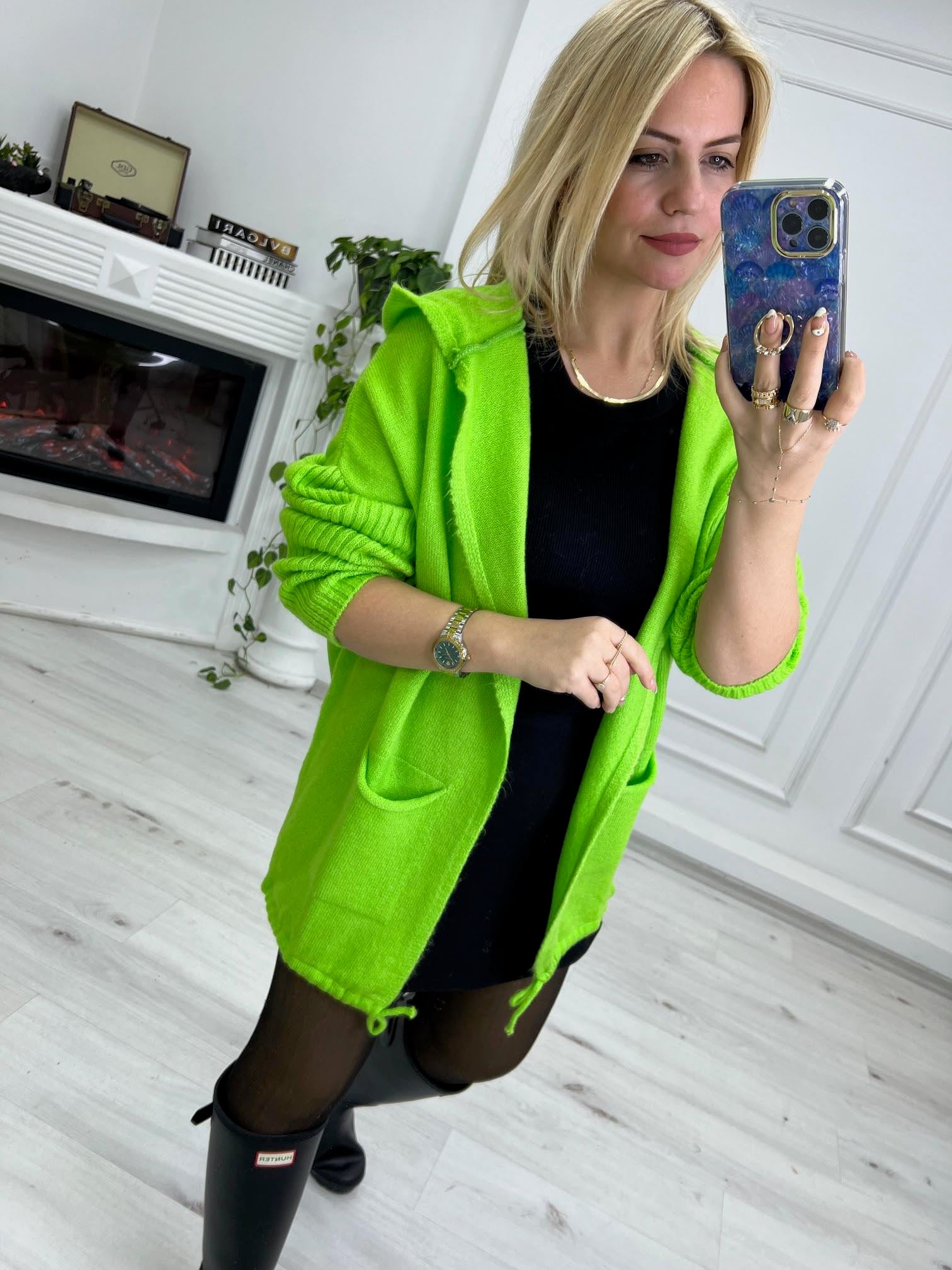 Kapüşonlu Hırka NEON YEŞİL