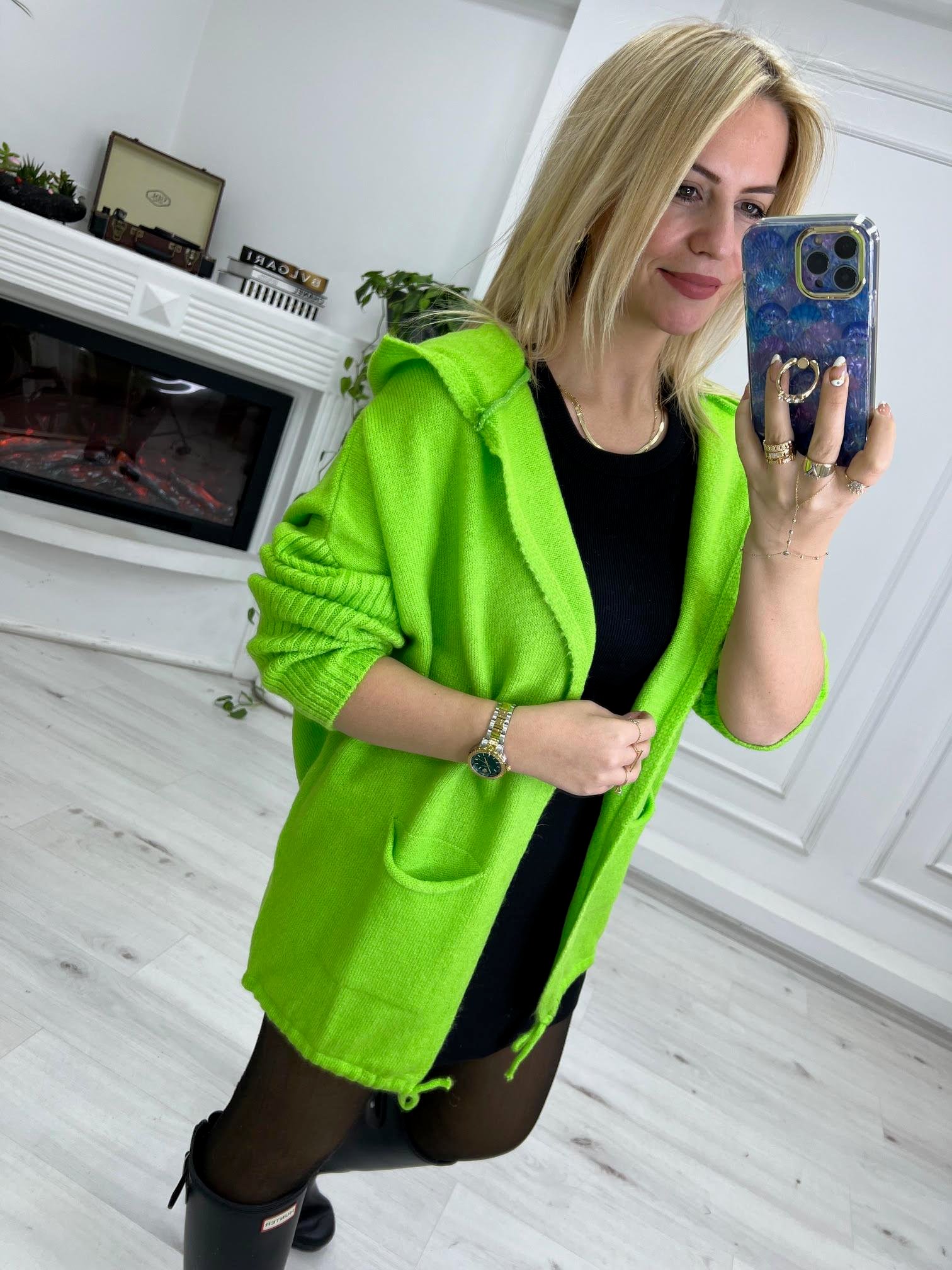 Kapüşonlu Hırka NEON YEŞİL