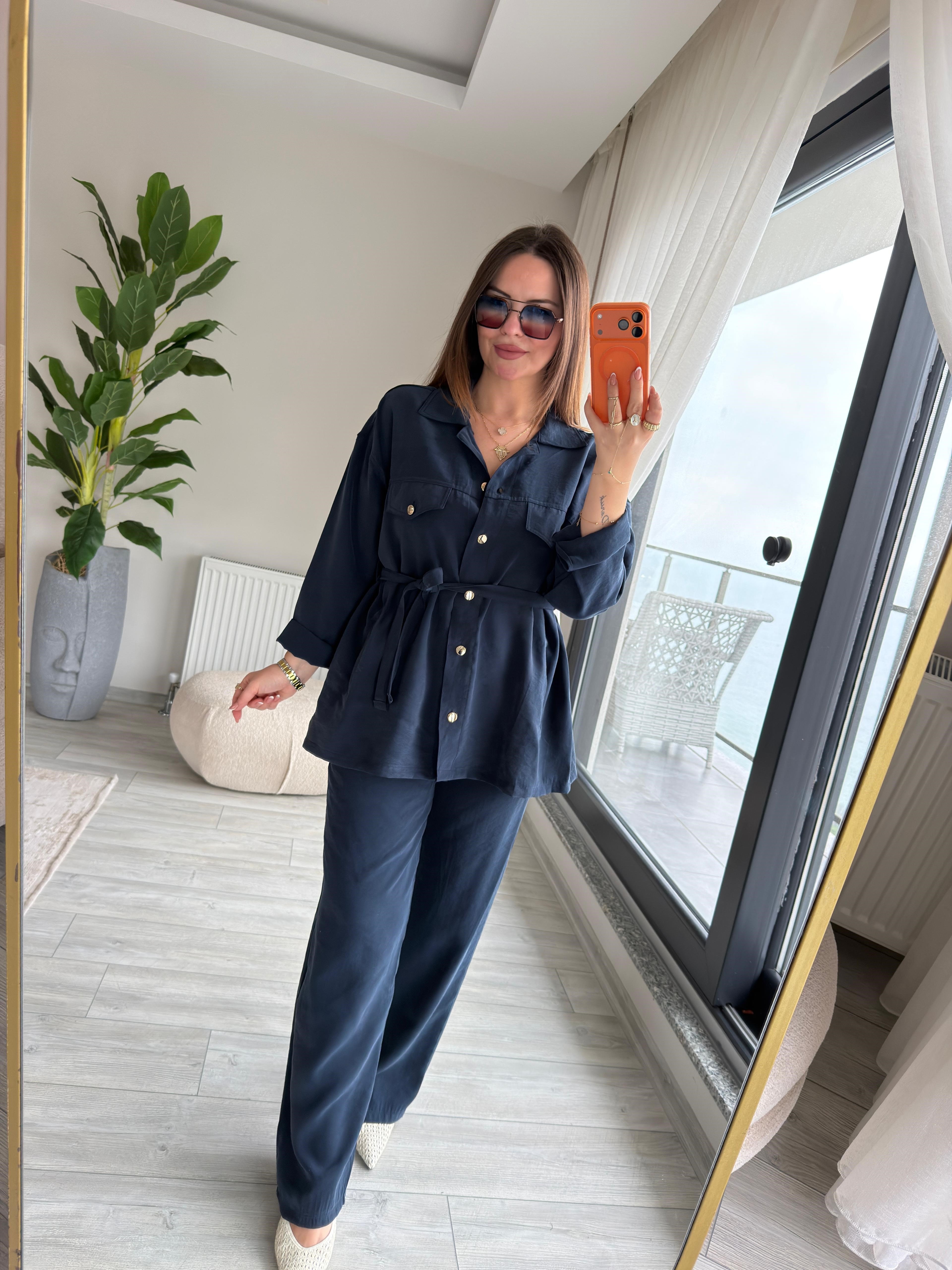 Kemerli Tencel Takım LACİVERT