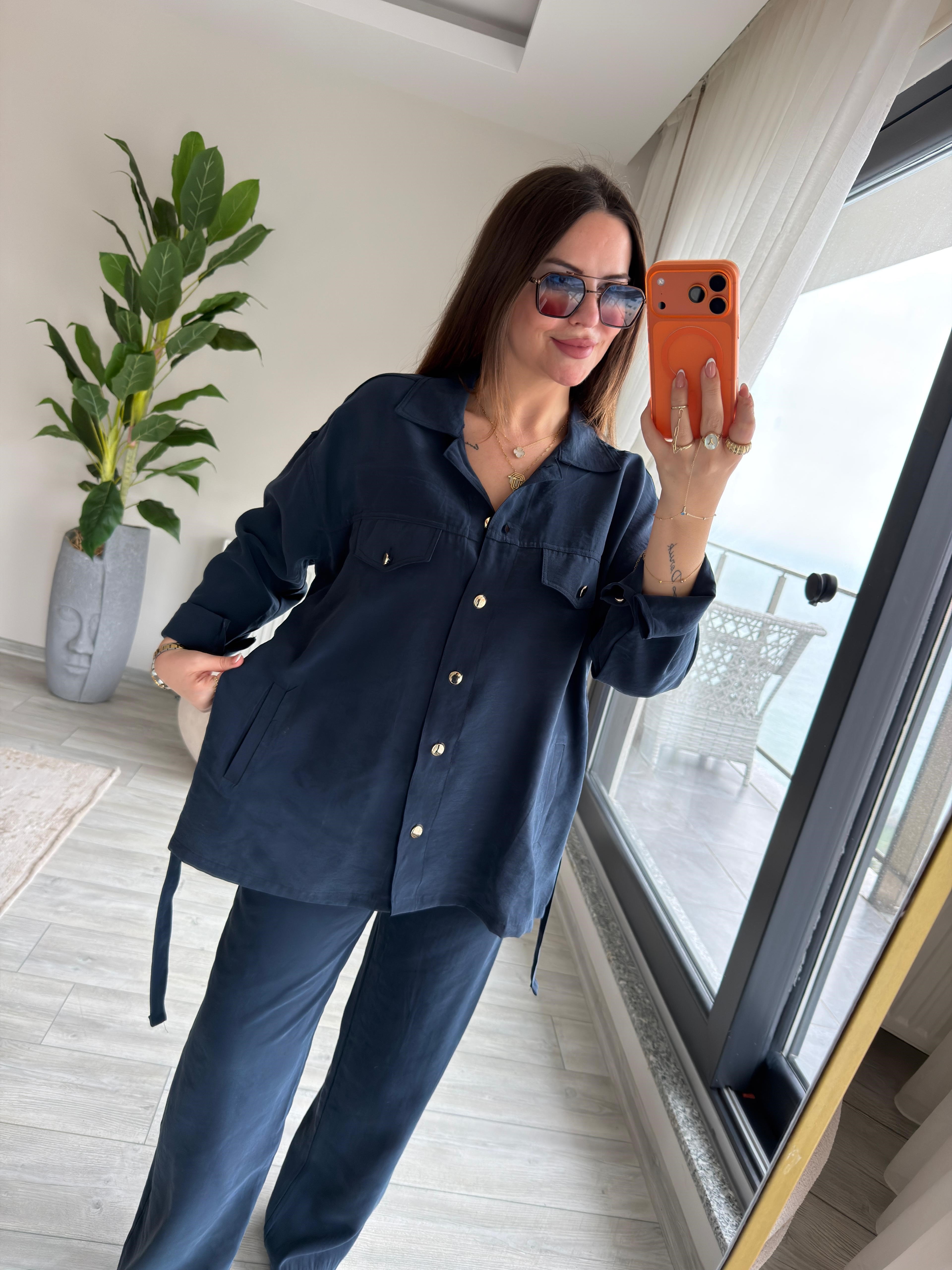 Kemerli Tencel Takım LACİVERT