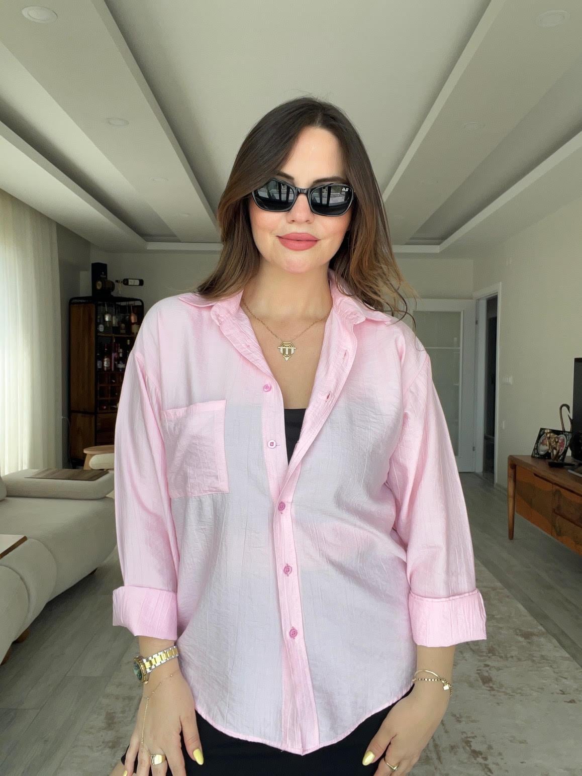 Kendinden Çizgili Gömlek PEMBE