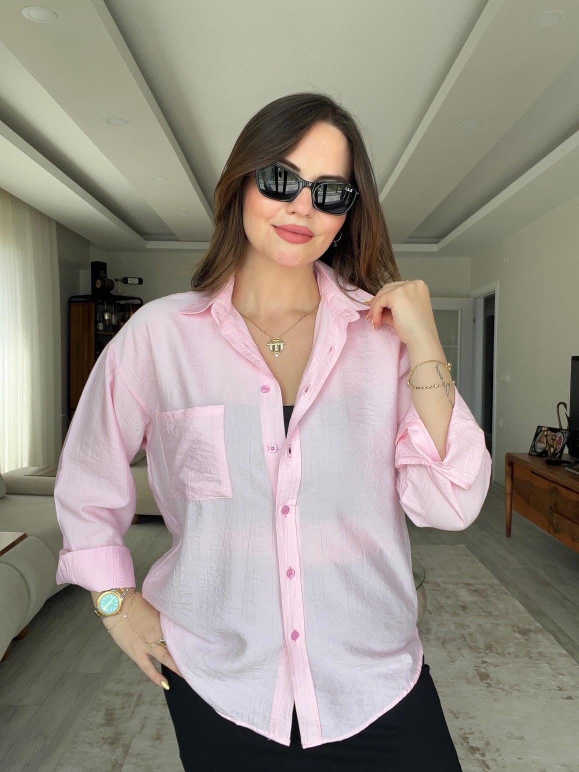 Kendinden Çizgili Gömlek PEMBE